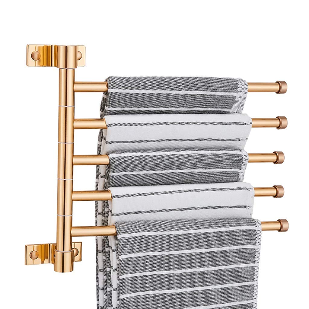 Golden 5 Bar Towel Rack - 180 Degree Rotatable Space-Saving Aluminum Towel Holder for Bathroom, Kitchen & Laundry Room - ZSP Premium Towel Bar Hanger with 5 Rails