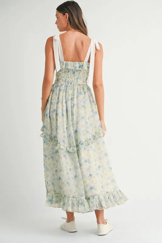 Floral Print Summer Midi Dress with Adjustable Shoulder Straps - Perfect for Beach Vacations, Garden Parties & Casual Outings
