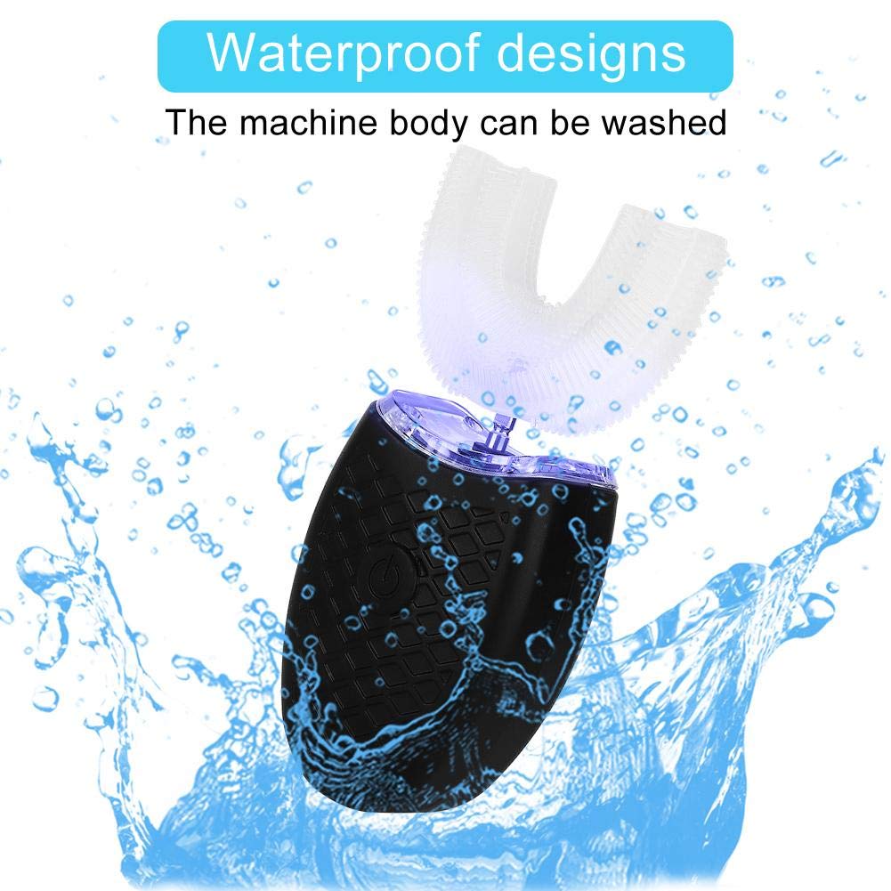 Rechargeable U-Shaped Electric Toothbrush for Adults & Kids - Sonic Cleaning, Waterproof, 4 Speed Modes (Black) | Perfect for Travel, Home & Daily Oral Care