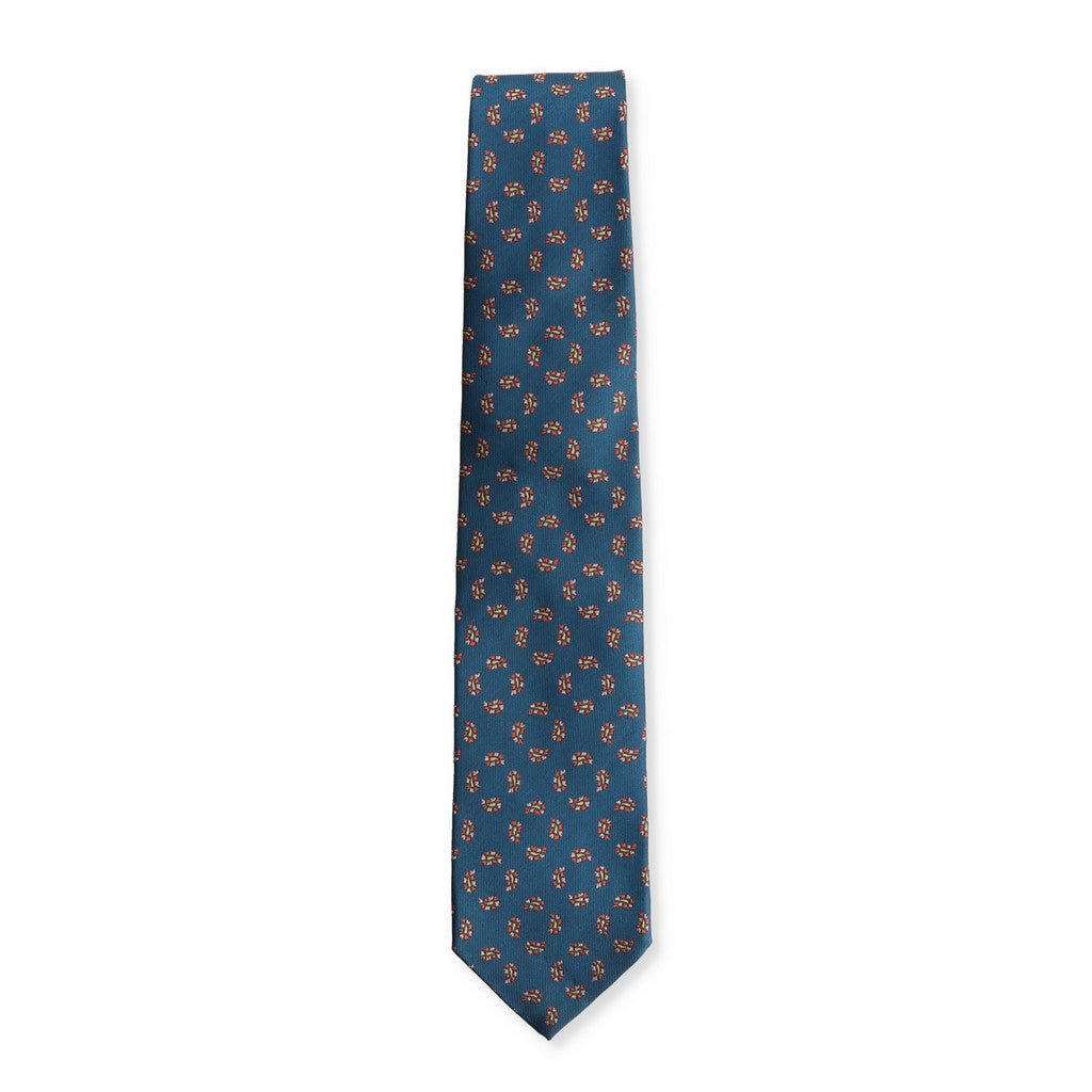 HENRY SARTORIAL X CANTINI Micro Paisley Silk Tie for Men - Blue Green Luxury Necktie - Perfect for Weddings, Business Meetings & Formal Events