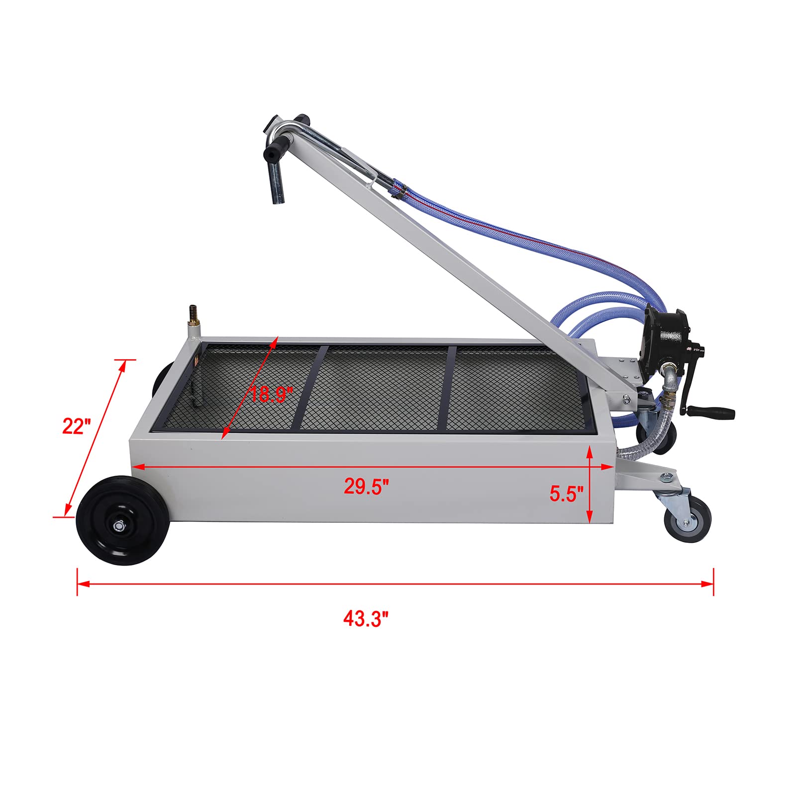 15 Gallon Oil Drain Pan with Manual Pump - Low Profile Portable Oil Change Tank with 7' Hose & Swivel Wheels for SUV, Truck, Car - Perfect for DIY Oil Changes at Home or Garage