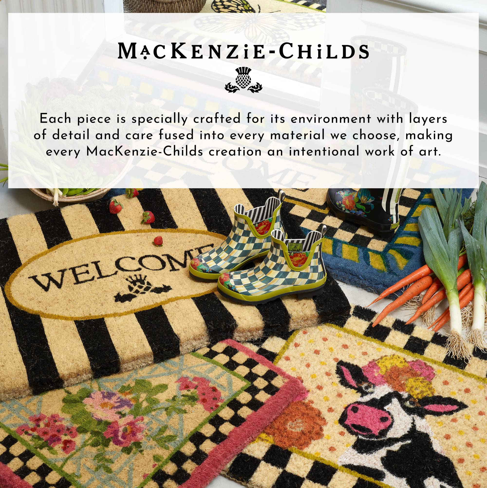 MacKenzie-Childs Double-Door Welcome Mat with Awning Stripe - Non-Slip Outdoor Front Door Mat for Home Entryway, Porch & Patio Decor