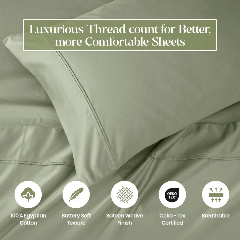 Luxury 1200 Thread Count Egyptian Cotton Deep Pocket Bed Sheet Set - Queen Size, Soft & Breathable for Ultimate Comfort - Perfect for Master Bedroom, Guest Room & Hotel Use