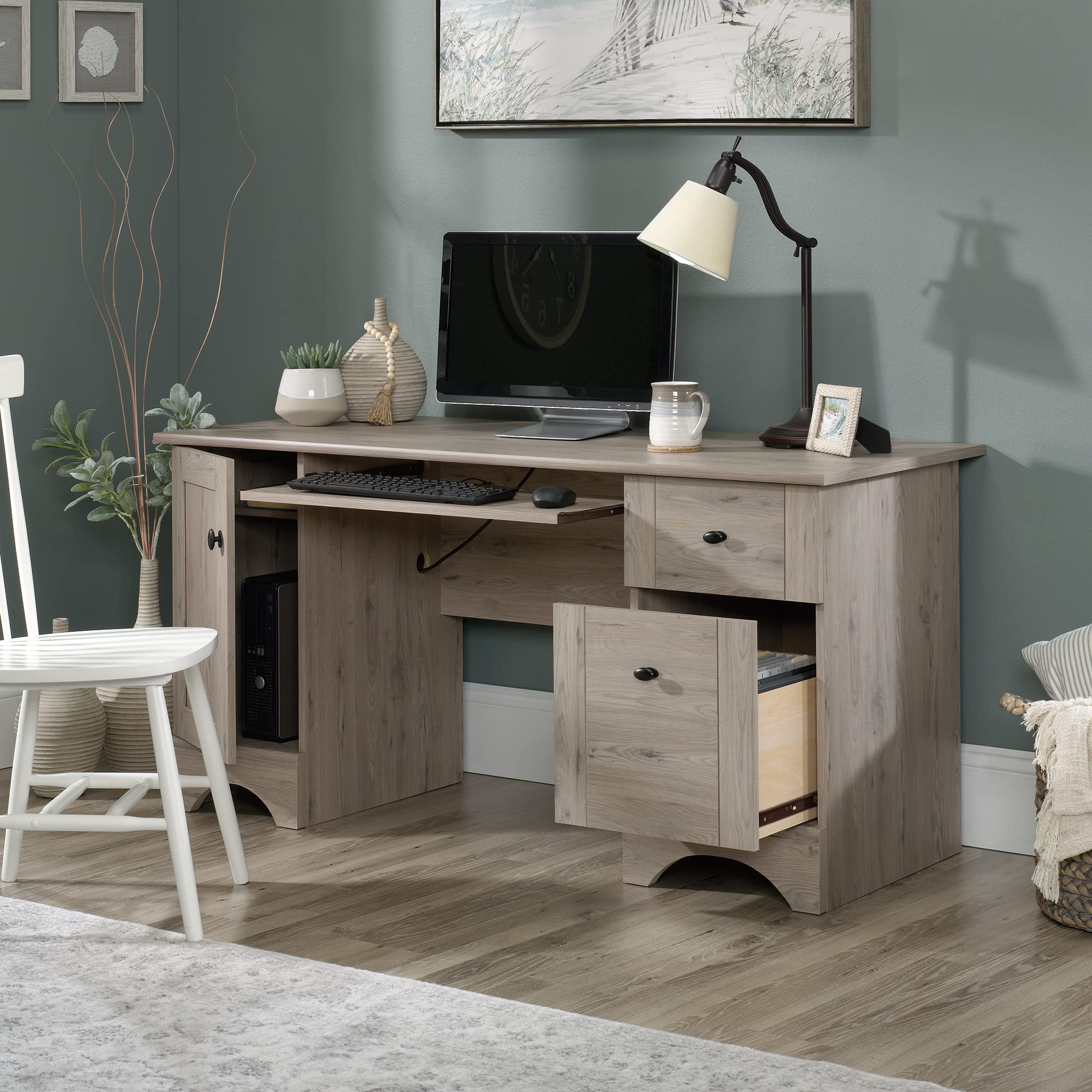 Sauder Laurel Oak Finish Office Desk for Home & Workspace - Stylish & Functional Computer Desk for Small Spaces, Study, or Remote Work