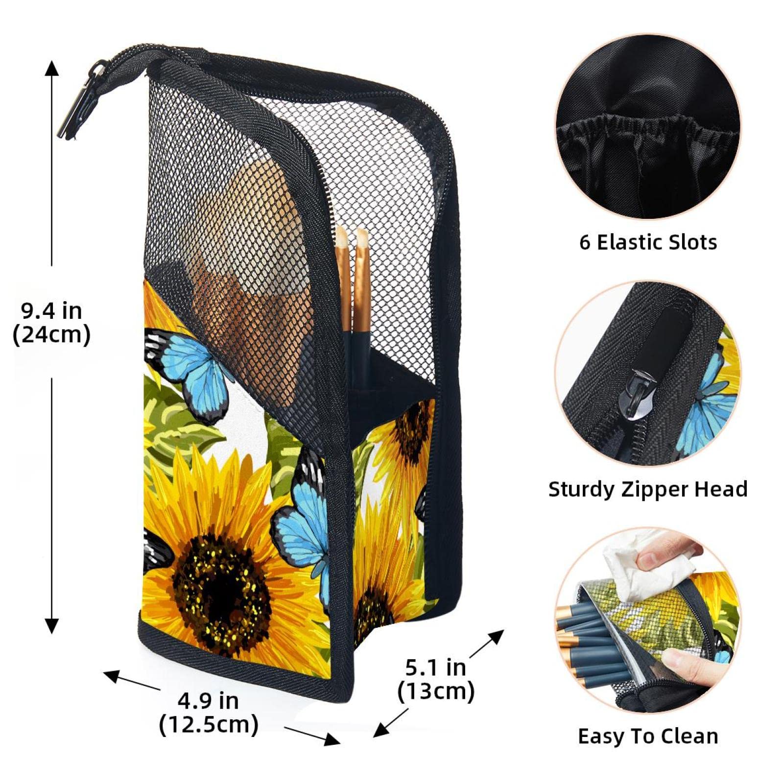12-Piece Sunflower Blue Butterfly Makeup Brush Organizer Bag – Portable Makeup Brush Holder Case for Travel & Home Storage