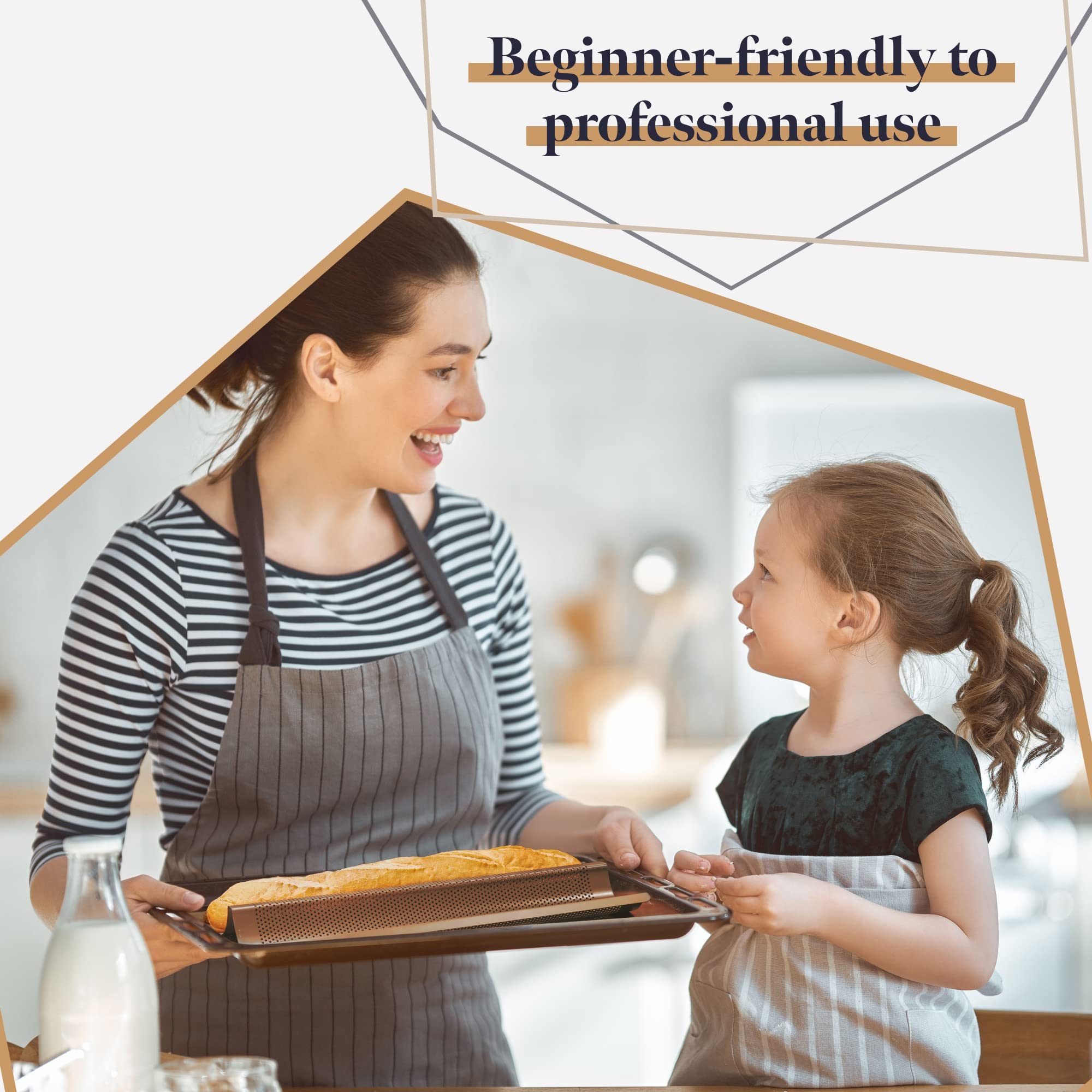 Non-Stick Baguette Baking Pan - French Bread Loaf Tray for 2 Perfectly Baked Baguettes - Perforated Champagne Baguette Bake Pan for Home & Professional Baking - Ideal for French Bread, Artisan Loaves & Pastries