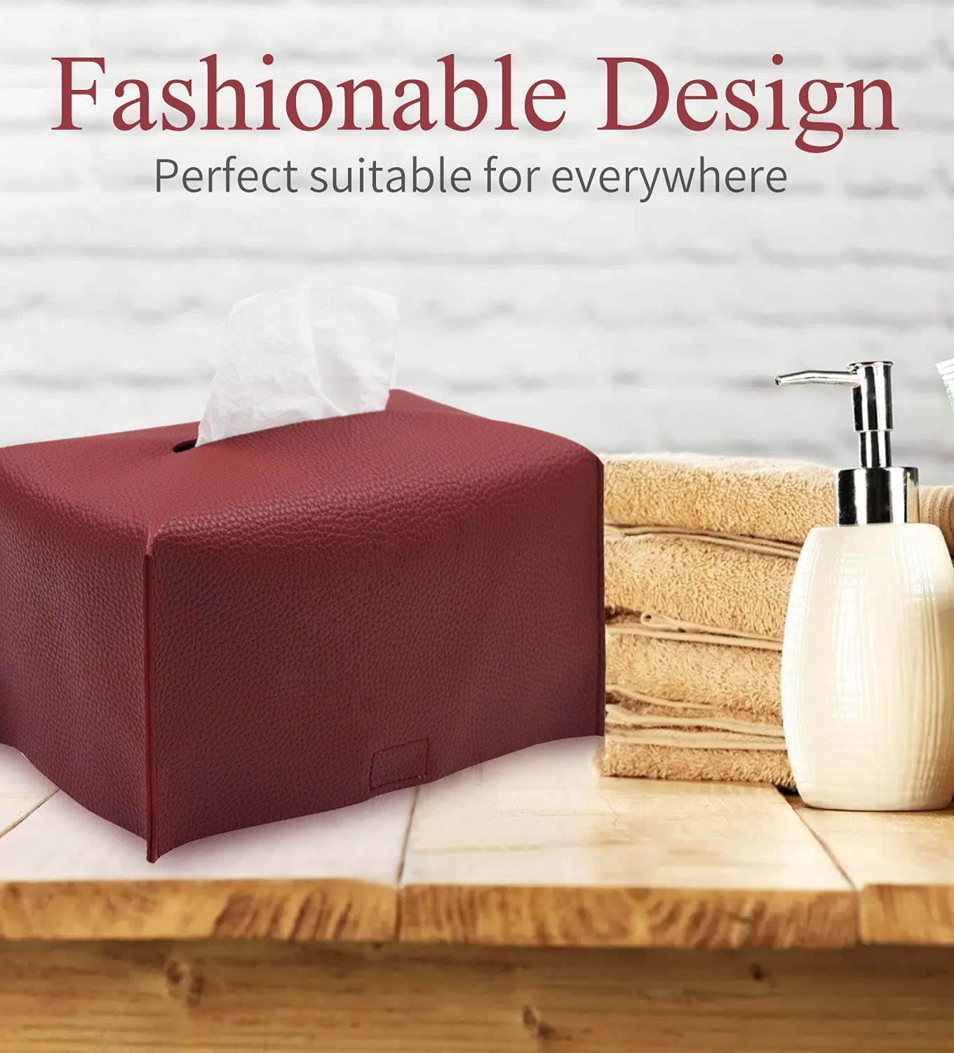 Livelab Modern PU Leather Tissue Box Cover - Decorative Rectangular Tissue Box Holder for Home & Office - Vanity Countertop, Nightstand, Living Room, Car & Desk Organizer (9.5x5x5 Inches, Wine Red) - Perfect for Home Decor, Office Accessories & Car Interior Organization