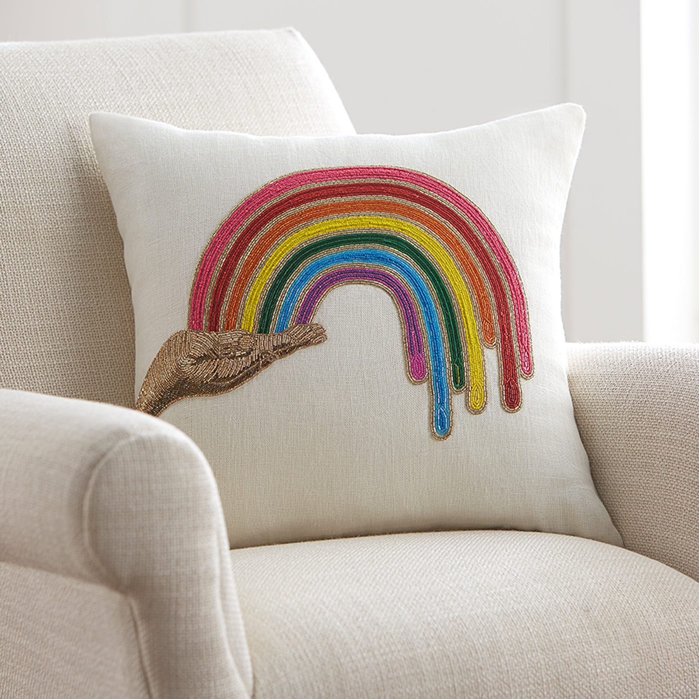 Colorful Handmade Beaded Pillow - Bohemian Home Decor for Living Room, Bedroom & Nursery - Soft Decorative Throw Pillow for Couch, Sofa & Bed