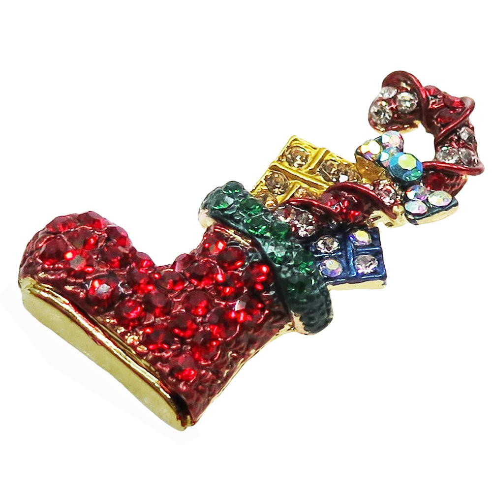 RUCINNI Gold Plated Christmas Boot Brooch with Czech Crystals - Holiday Gift & Party Wear