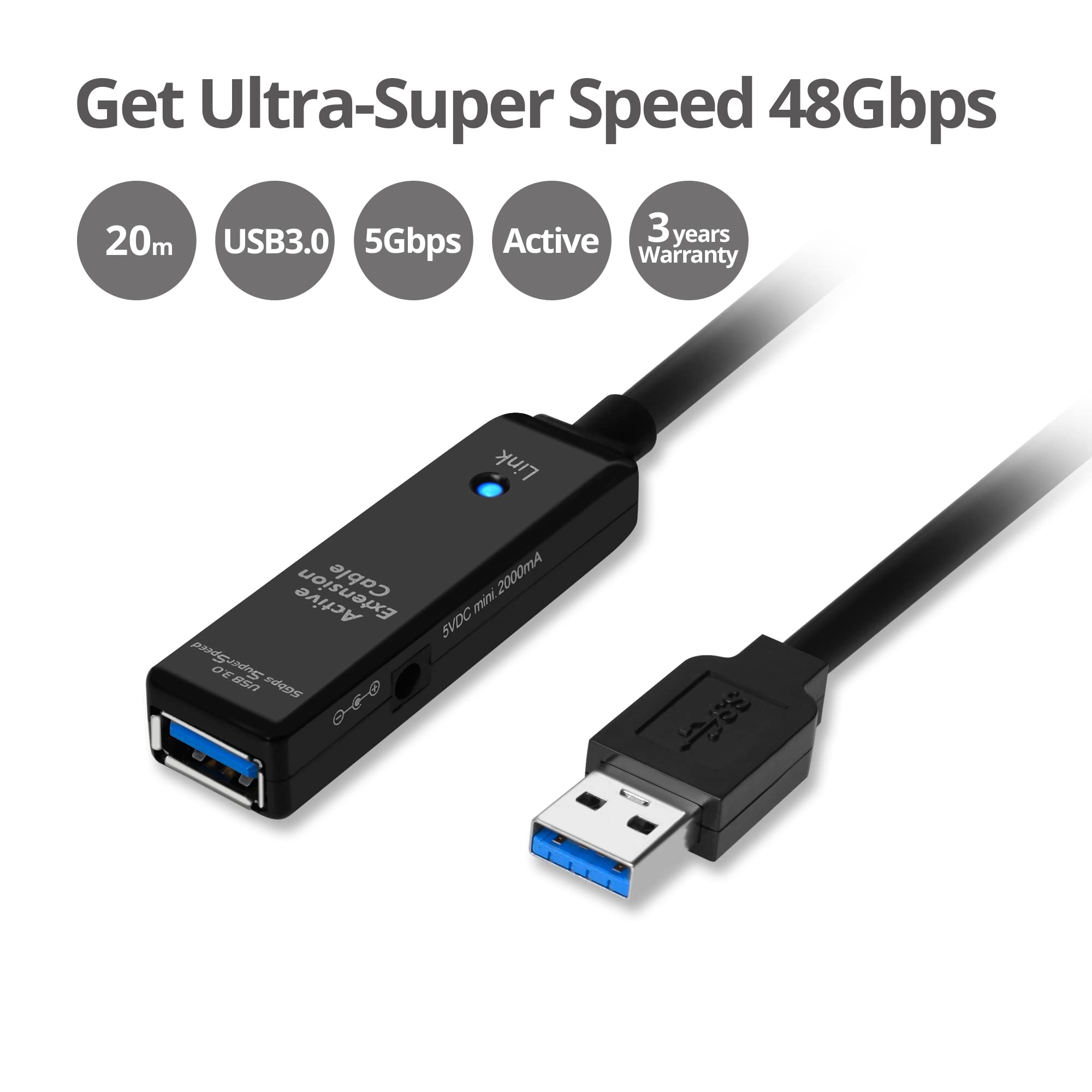 SIIG 15M USB 3.0 Active Extension Cable with Signal Booster - High-Speed Data Transfer for External Hard Drives, Flash Drives, Printers, VR Headsets & Cameras - Perfect for Home Office, Gaming & Professional Workstations (JU-CB0711-S1)