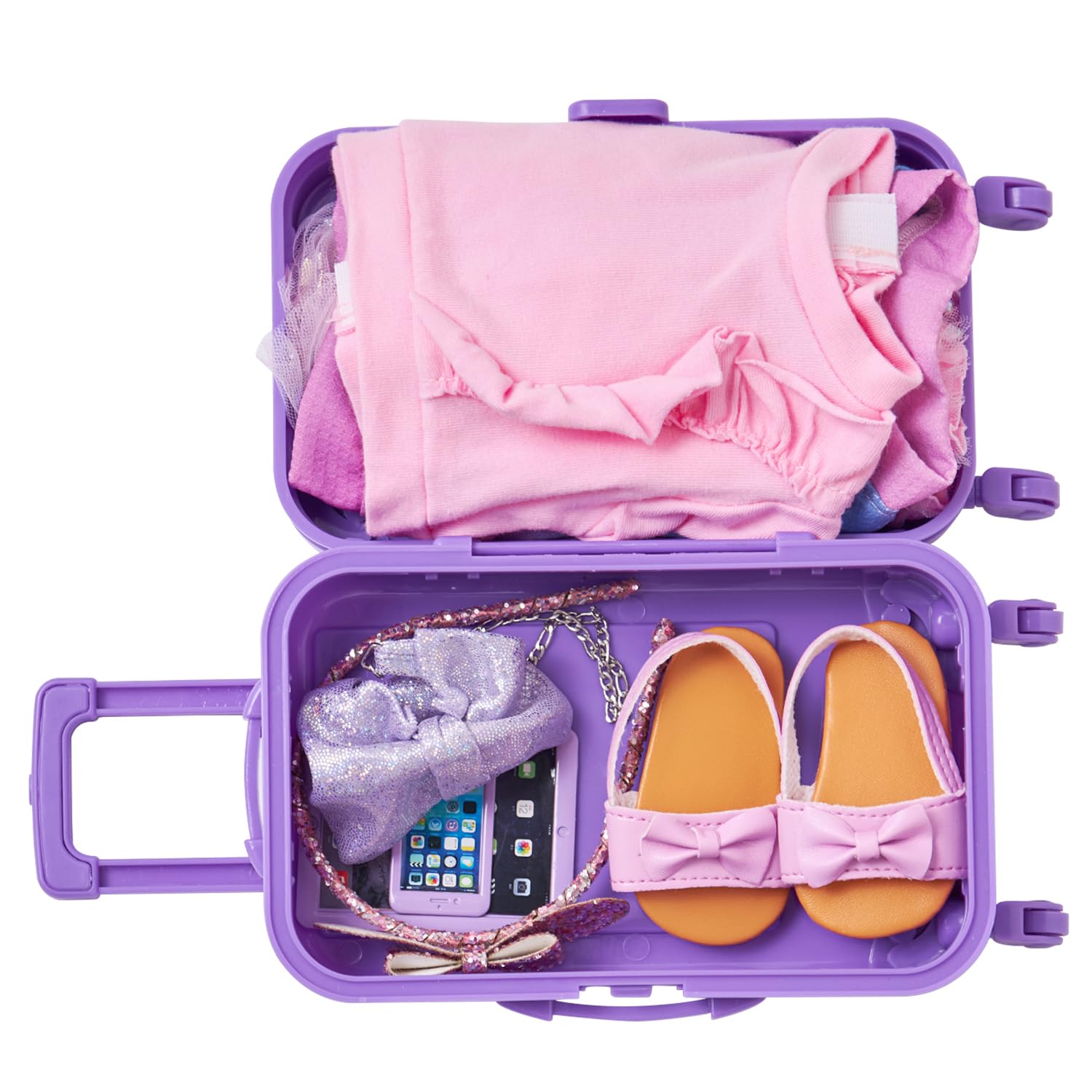 18 Inch Doll Travel Luggage Set with Carrier, Clothes, Shoes & Accessories for Girls - Perfect for Travel, Playdates & Pretend Play (No Doll Included)