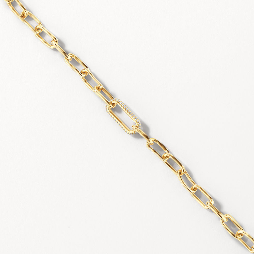 14K Gold White Zircon Pave Paperclip Link Chain Necklace - Elegant Layering Piece for Women, Perfect for Everyday Wear & Special Occasions