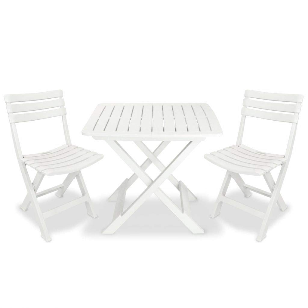 3-Piece Folding Bistro Set - Durable White Plastic Outdoor Dining Table & Chairs - Weather-Resistant Patio Furniture for Garden, Balcony & Backyard Conversations