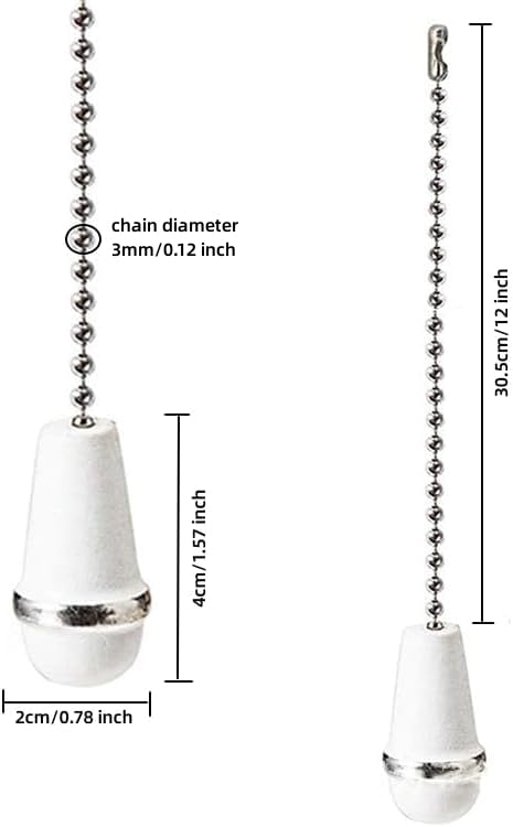 12 Inch Wooden Ceiling Fan Pull Chain Extension - 2PCS White Wood Fan Chain Connector with Ball Ornament for Ceiling Fan Light Control | Perfect for Bedroom, Living Room & Home Decor