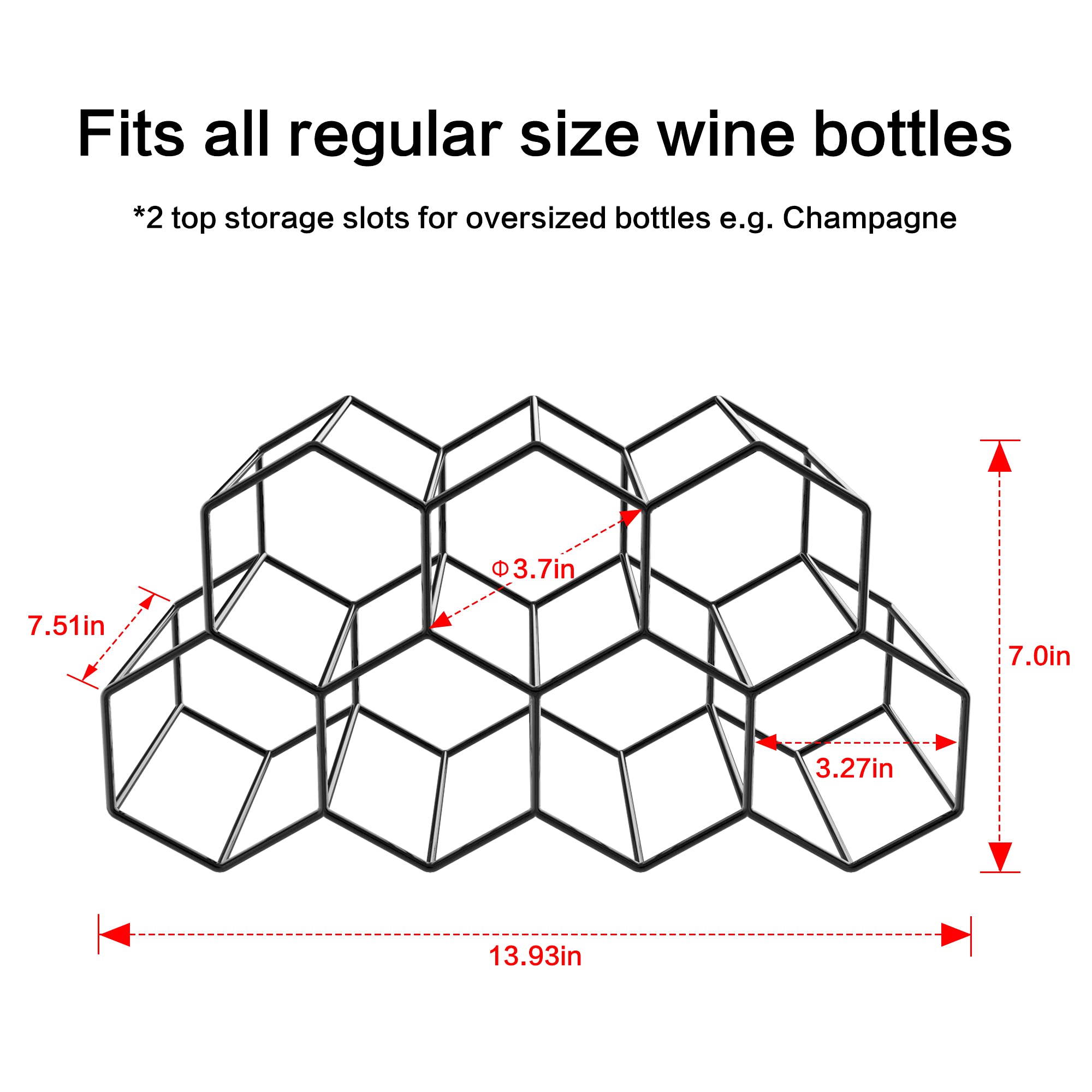 Small Black Metal Honeycomb Wine Rack - Countertop Freestanding 9-Bottle Organizer for Kitchen, Bar & Home Decor | Perfect for Wine Storage, Water Bottles & Tabletop Organization