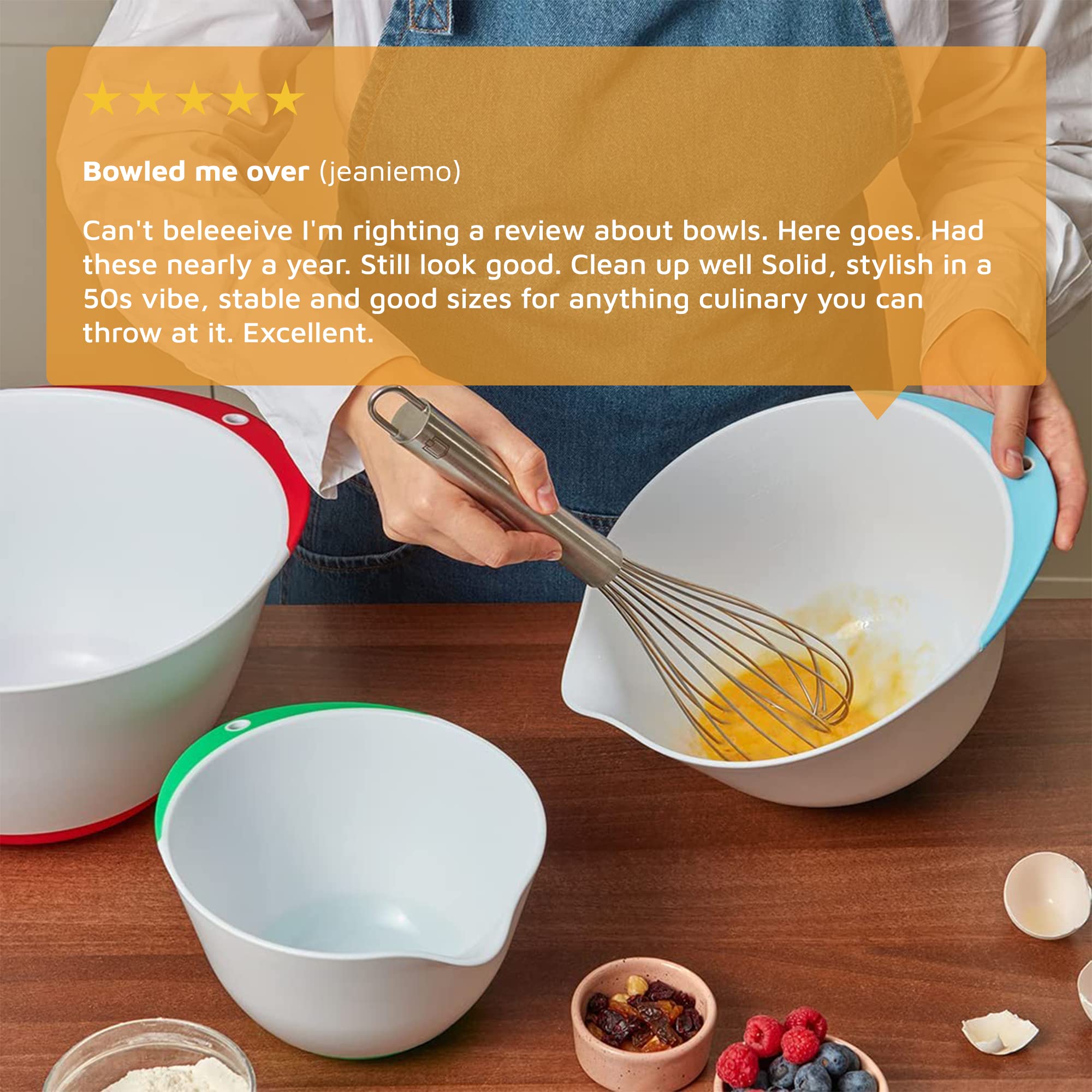 Jean-Patrique 3-Piece Plastic Mixing Bowls Set with Pour Spout & Non-Slip Base - Durable Kitchen Mixing Bowls for Baking, Cooking, Food Prep & Meal Prepping - Perfect for Mixing Dough, Whisking Eggs & Serving Salads