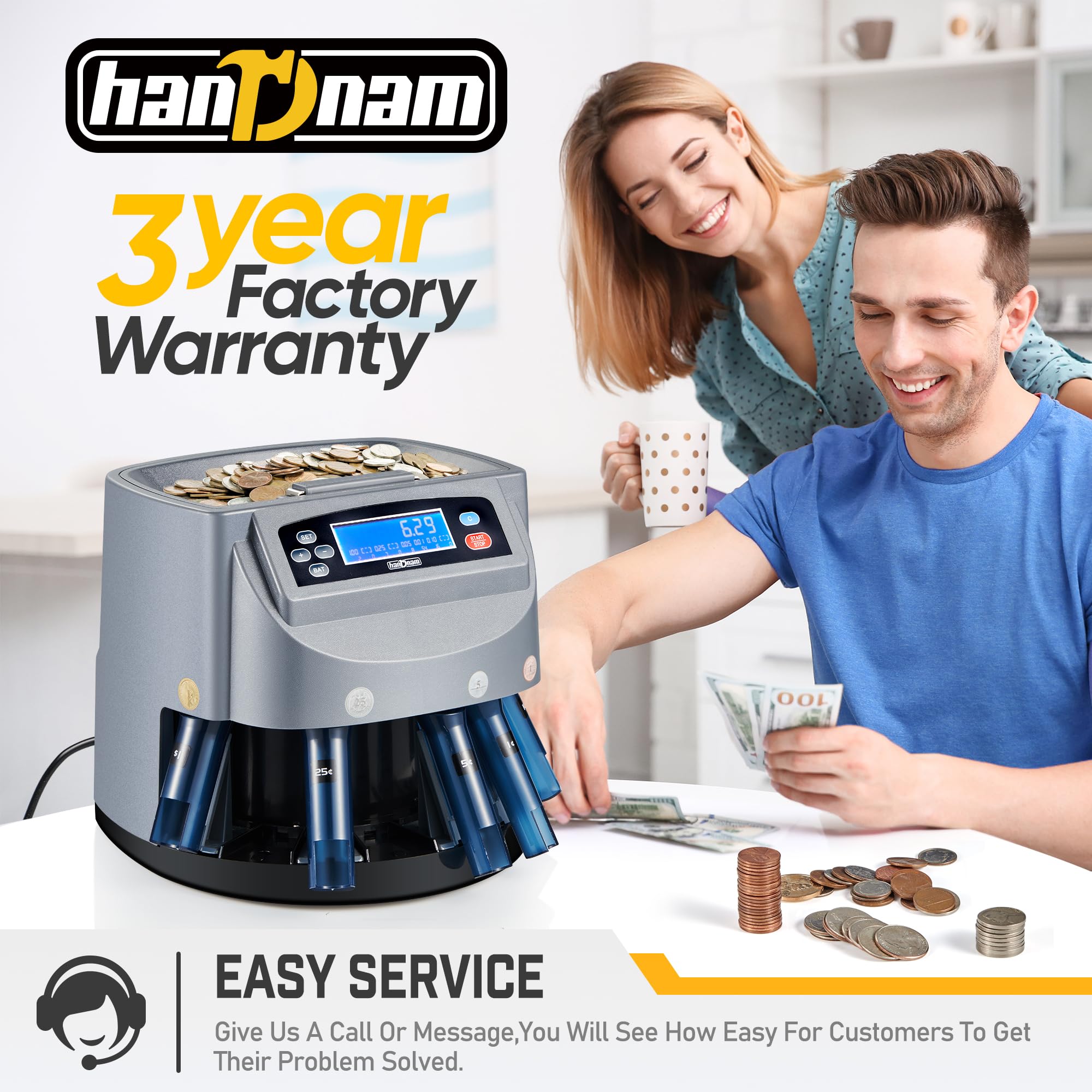 Electric Coin Sorter & Wrapper Machine - 500 Coins Capacity, 270 Coins/Min Counting Speed, LCD Display | Automatic USD Change Counter for Banks, Retail Stores & Home Use