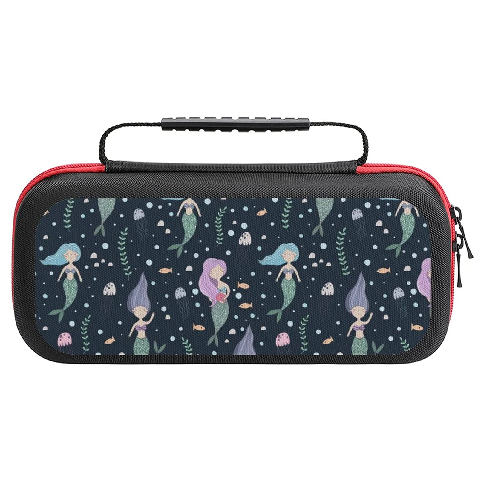 Waterproof Mermaid & Jellyfish Printed Travel Case for Nintendo Switch Lite - Portable Storage Bag with Accessories Pouch - Perfect for Gaming On-The-Go, Travel Protection & Console Organization