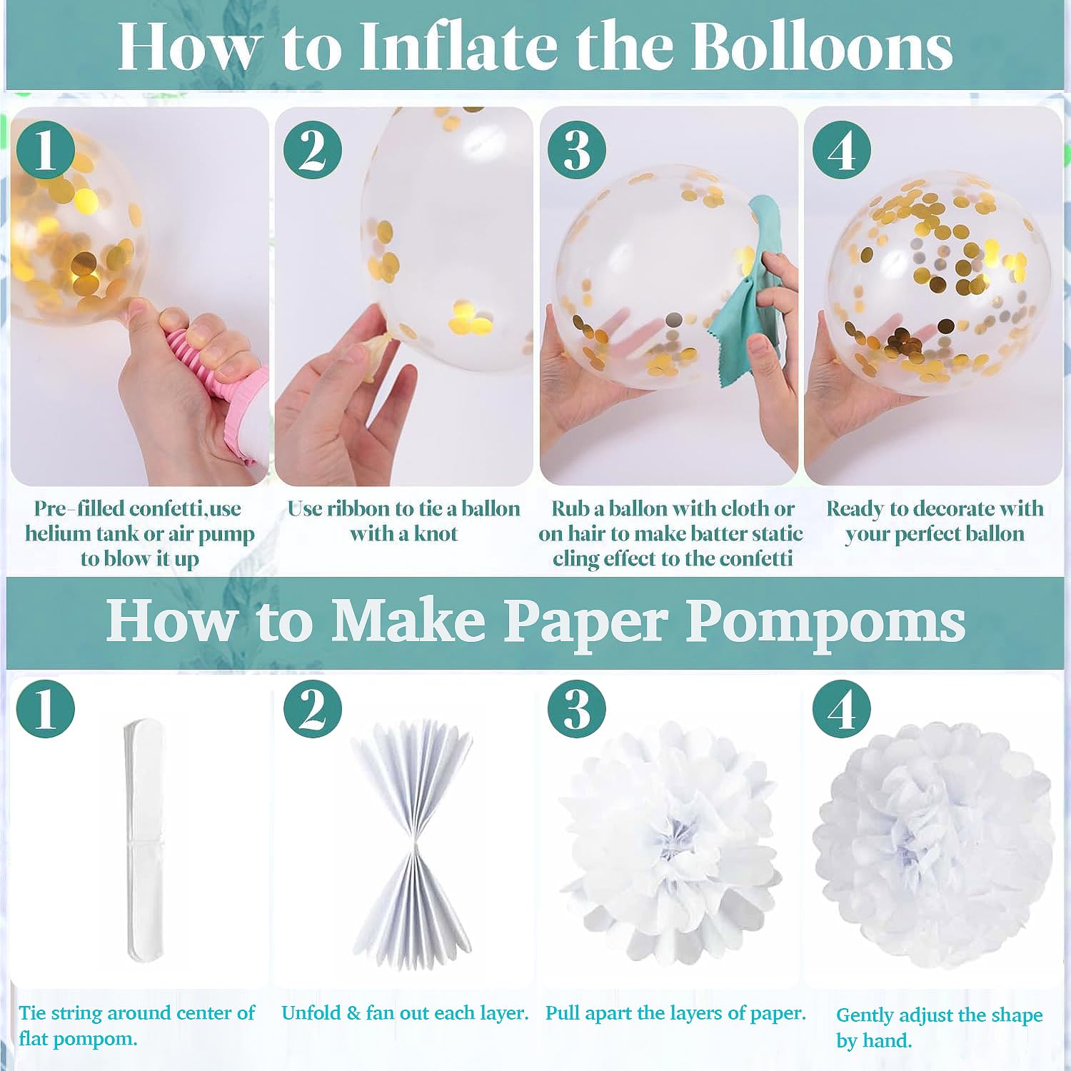 Teal Blue & Gold Birthday Party Decorations Set - Happy Birthday Banner, Foil Fringe Curtain, Tissue Pom Poms, Star Garland for Women & Girls - Perfect for Birthday Parties, Baby Showers & Special Celebrations