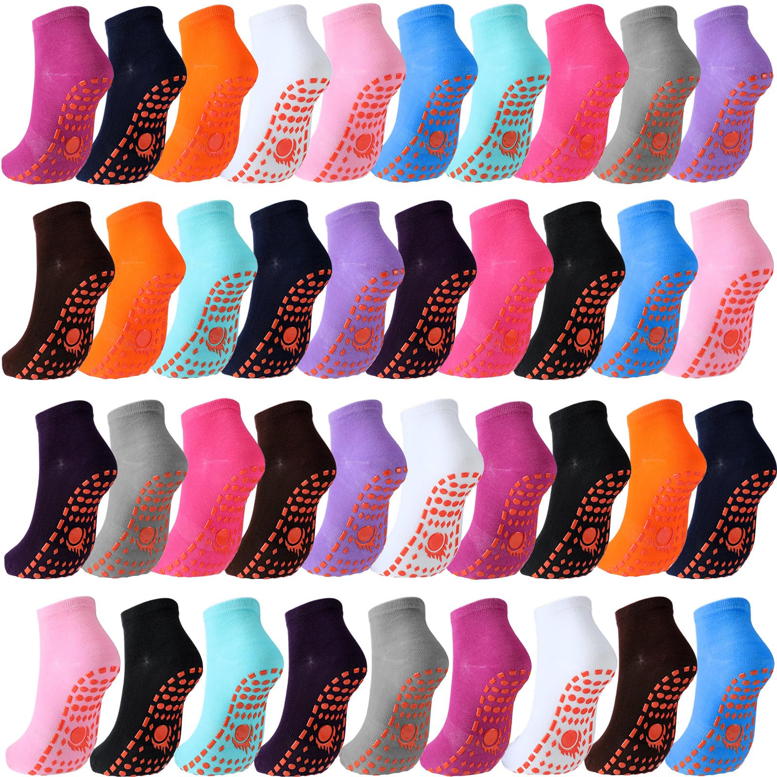 Non-Slip Gripper Socks for Men & Women - 39 Pairs Colorful Anti-Skid Yoga, Pilates & Workout Socks - Perfect for Gym, Home & Sports Activities