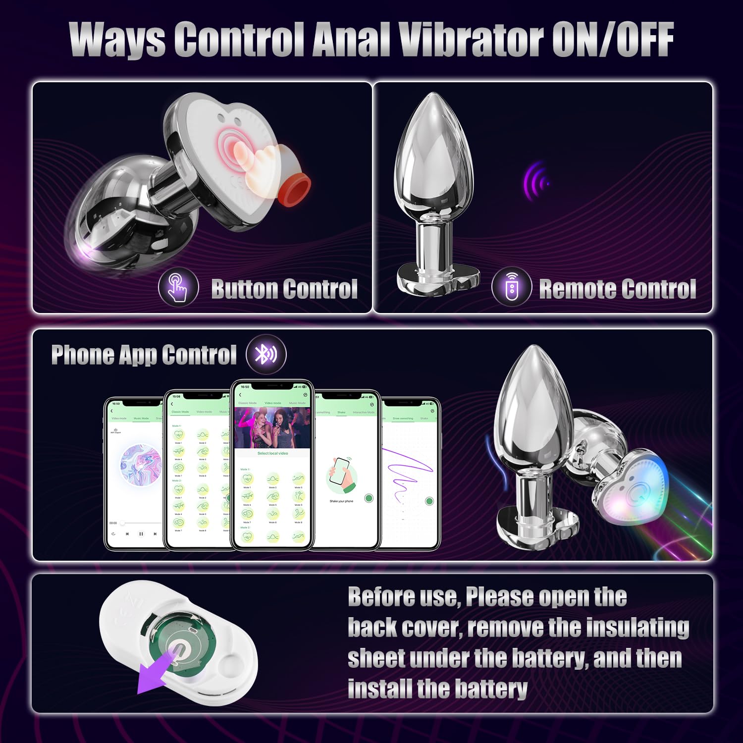 Vibrating Anal Plug with Remote Control & Heart Light - App Controlled Prostate Massager for Couples, Anal Trainer for Men & Women | Perfect for Solo Play, Couples Fun & Sensual Exploration