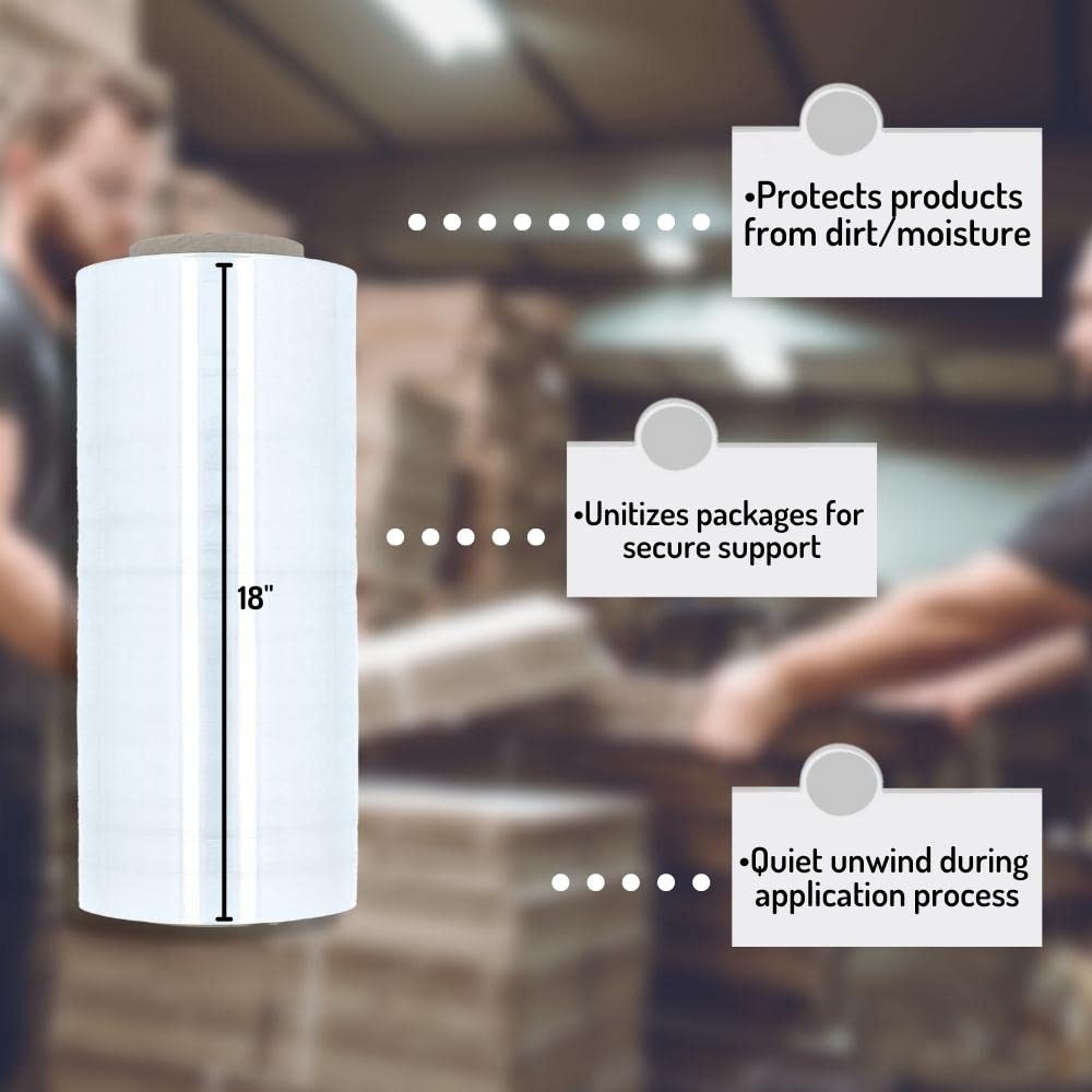 PSBM Stretch Wrap - 8 Pack, 18 Inch x 1500 Feet, 75 Gauge Clear Plastic Cling Film for Moving, Packing & Pallet Wrapping - Heavy Duty Cast Hand Stretch Film Rolls for Secure Shipping & Storage