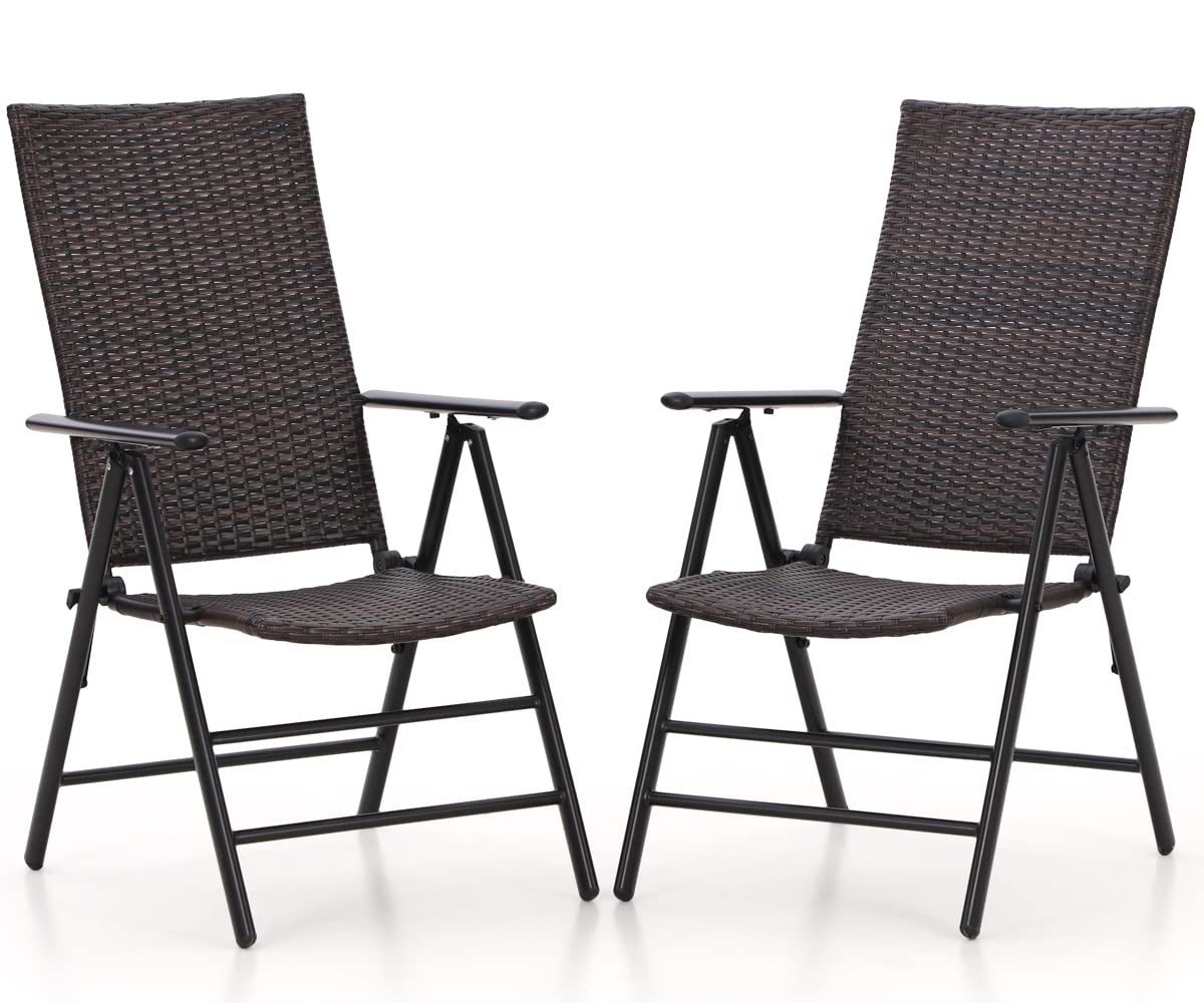 MFSTUDIO 2-Pack Outdoor Patio Folding Dining Chairs - Rattan Wicker Foldable Chairs Set for Garden, Poolside, Deck & Backyard - Weather-Resistant Patio Furniture for Outdoor Dining & Relaxation