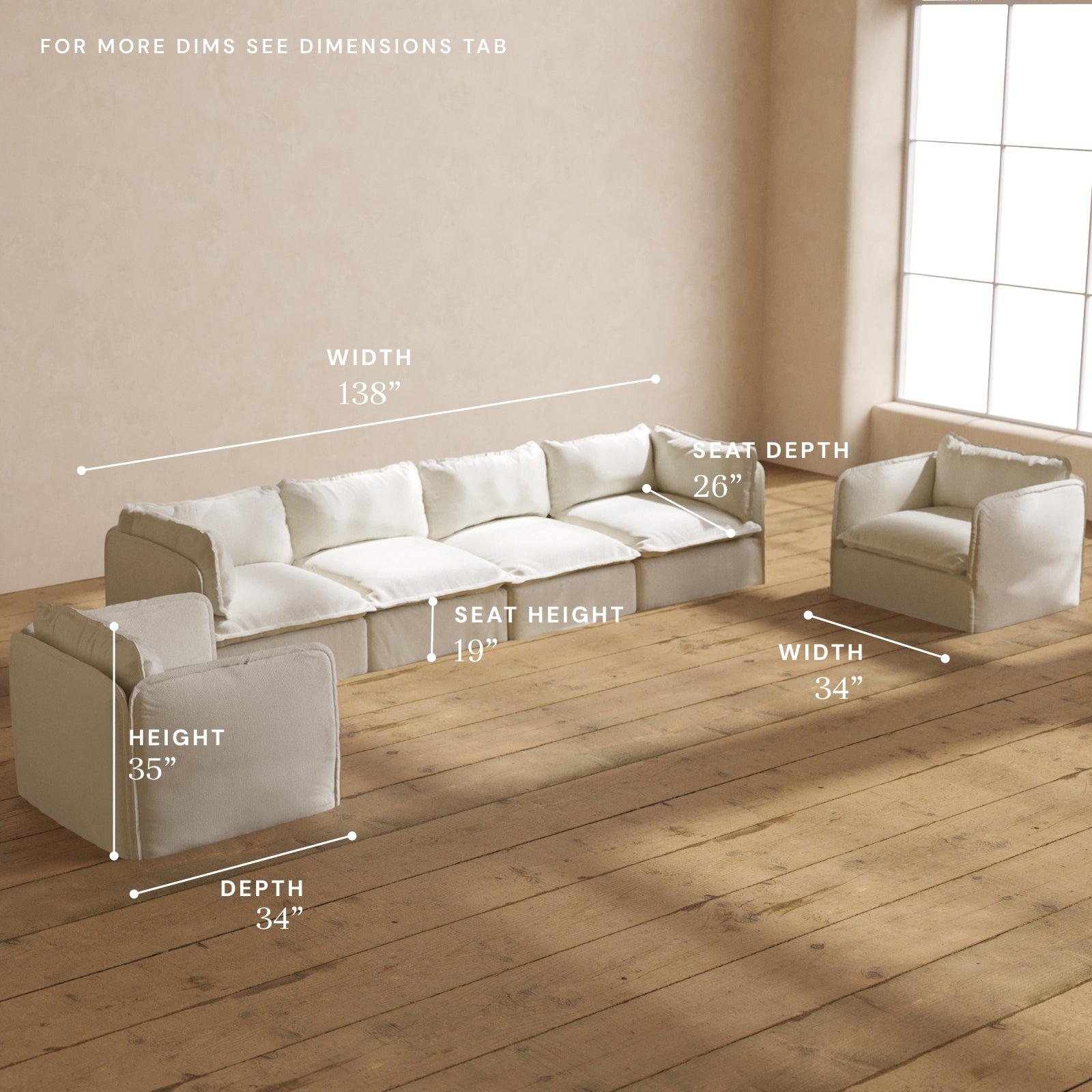 Premium Modular 4-Seater Sofa with Armchair Set in Eggshell White | Luxury Blend Fabric | Perfect for Living Room, Lounge & Home Theater Seating