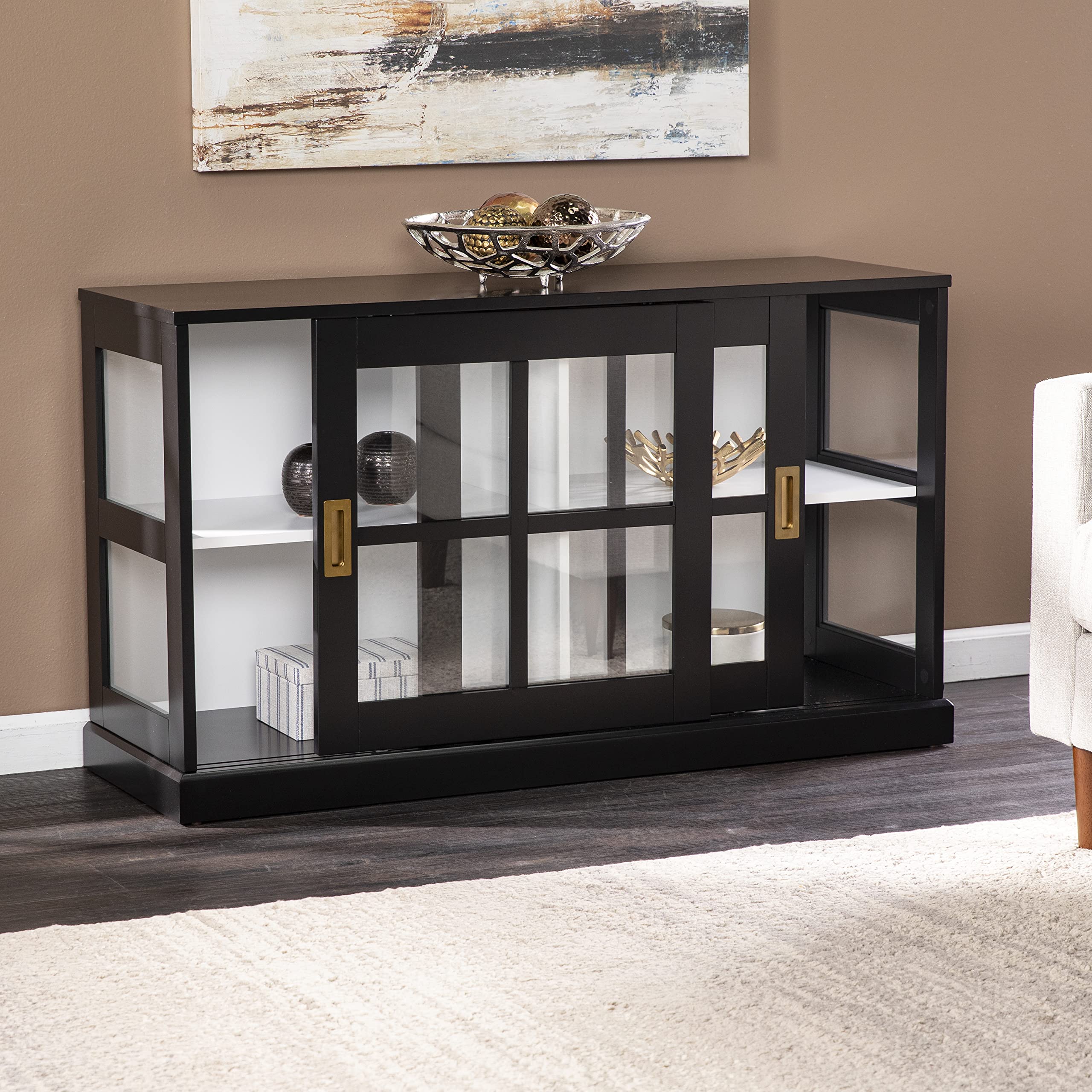 SEI Furniture Byward Black Curio Cabinet - Glass Display Cabinet for Collectibles, China, and Home Decor - Perfect for Living Room, Dining Room, or Office Display