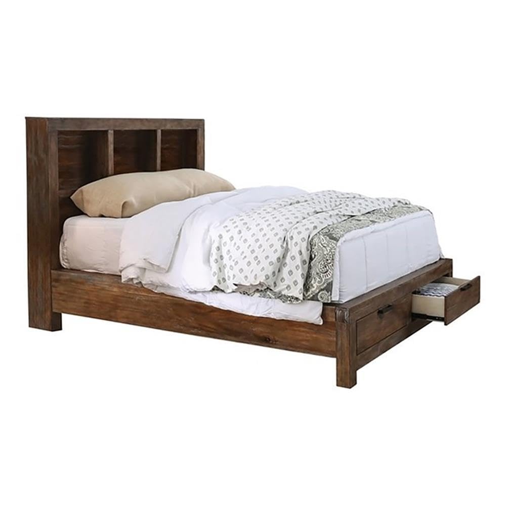 Furniture of America Russ Rustic Solid Oak Wood California King Storage Bed Frame - Spacious Underbed Storage for Master Bedroom & Guest Room Organization
