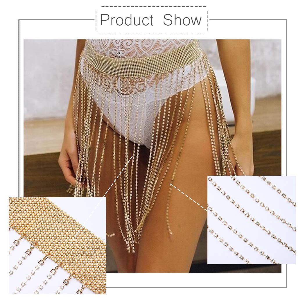Sparkly Rhinestone Tassel Waist Chain - Sexy Crystal Body Jewelry for Women & Girls | Perfect for Beach Bikini, Nightclub Dance, Summer Festival & Belly Dance Accessories