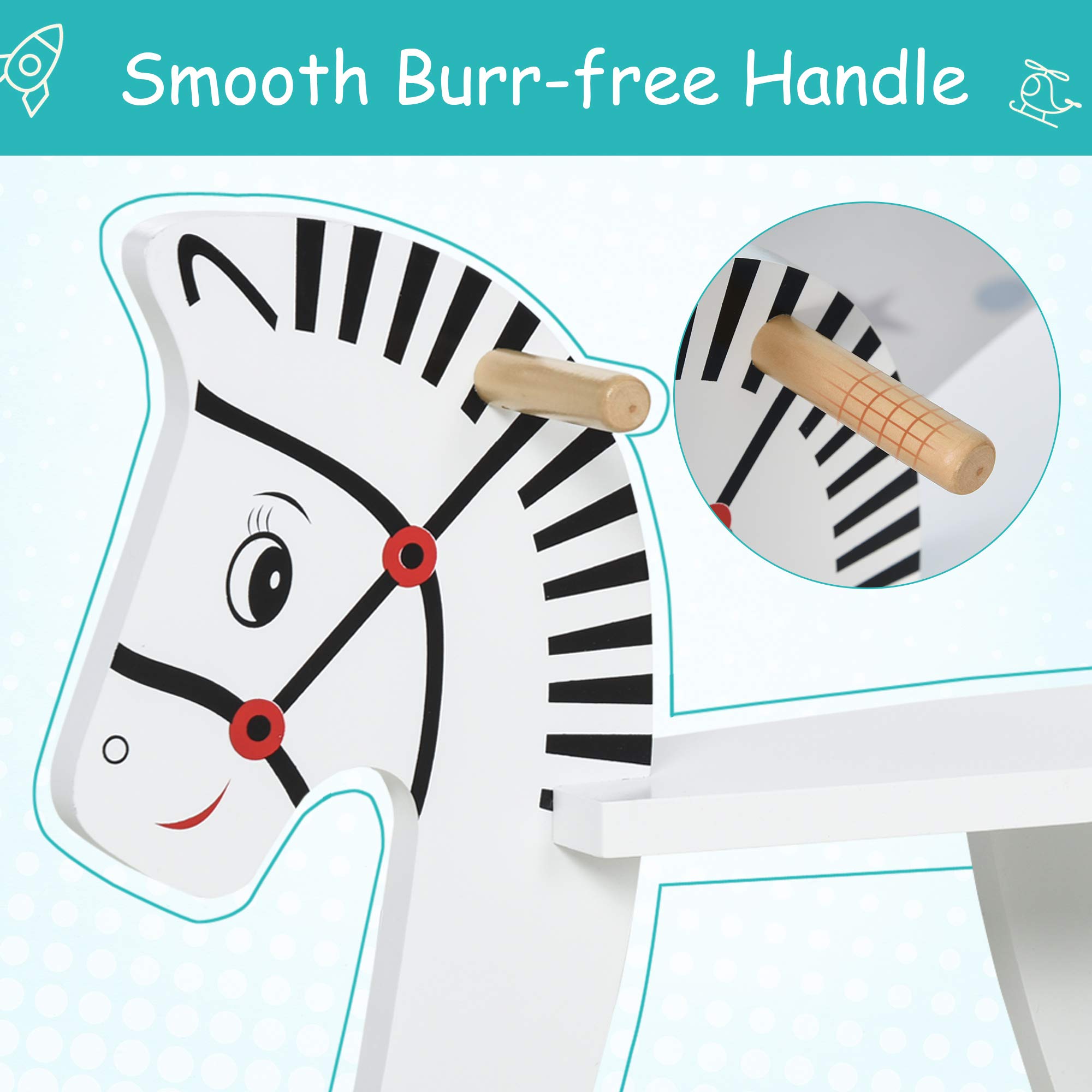 Qaba Classic White Wooden Rocking Horse for Toddlers 1-3 Years | Safe Baby Ride-On Toy with Wooden Safety Bar | Perfect for Nursery, Playroom & Gift for 1st Birthday