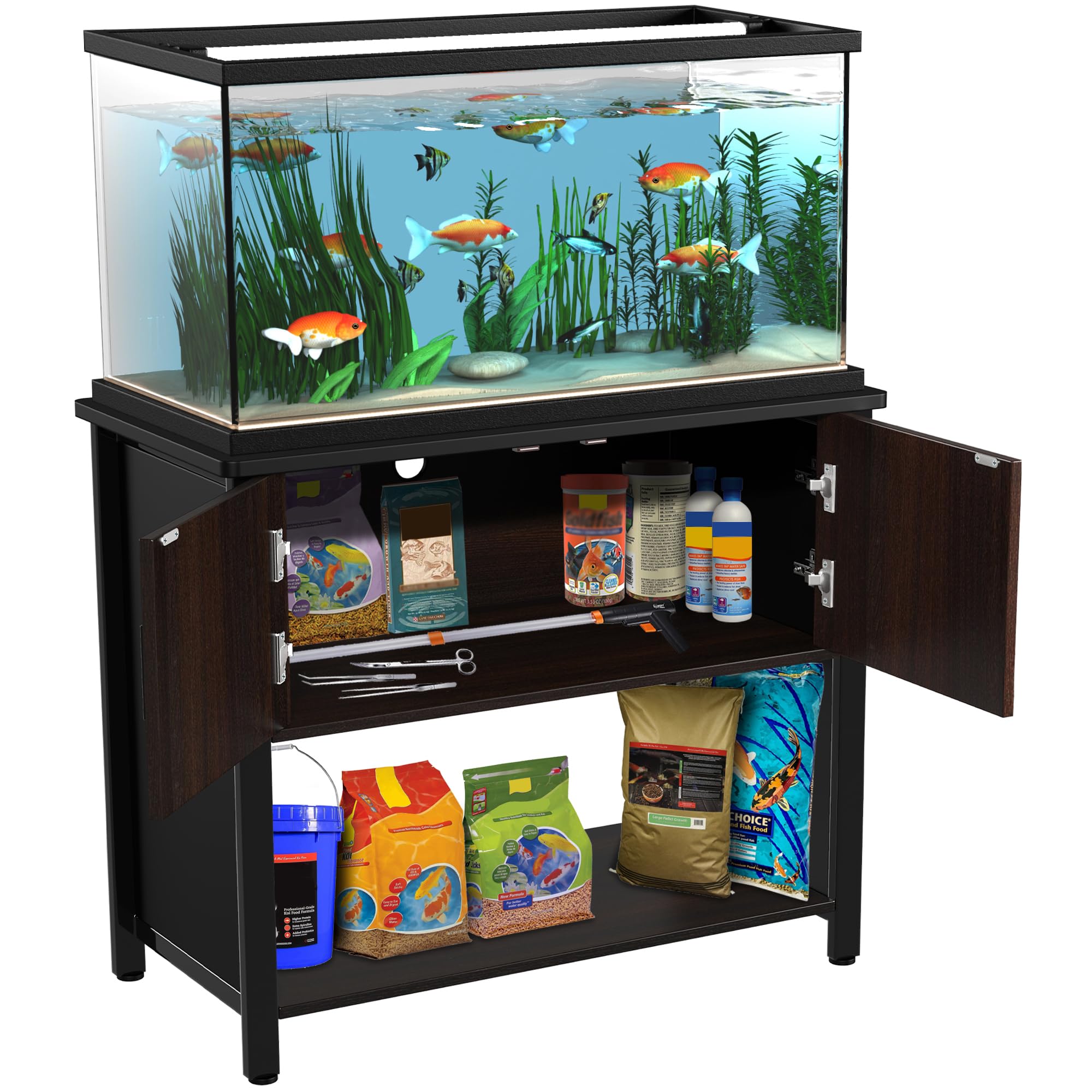 GDLF 40 Gallon Metal Aquarium Stand with Storage Cabinet - Heavy Duty Fish Tank Stand for Turtle & Reptile Terrariums - Perfect for Home, Office or Pet Store Display