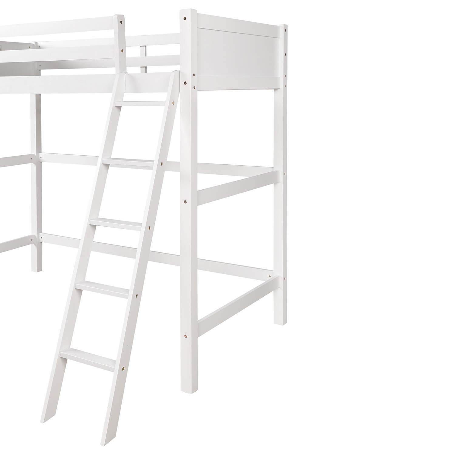 Homtique White Wood Twin Loft Bed with Ladder - Sturdy Loft Bed Frame for Kids & Adults, Reinforced Safety Guardrails, Easy Assembly - Perfect for Small Spaces, Dorm Rooms & Kids' Bedrooms