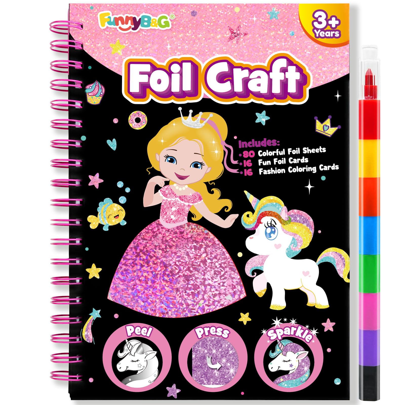 Foil Art Craft Kit for Kids - DIY No Mess Sticker Activity Set, Creative Travel Toys for Toddlers Ages 4-9, Easter Basket Stuffers, Birthday Gifts for Boys & Girls (Princess Theme) - Perfect for Party Favors & Classroom Art Projects