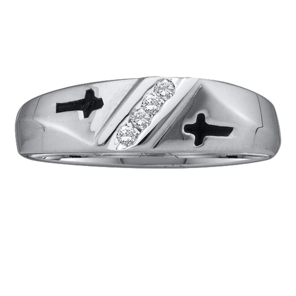 10K White Gold Men's Diamond Cross Wedding Band - 1/20 CTW Round Cut Single Row Ring for Anniversary, Engagement & Religious Gifts - Dazzlingrock Collection