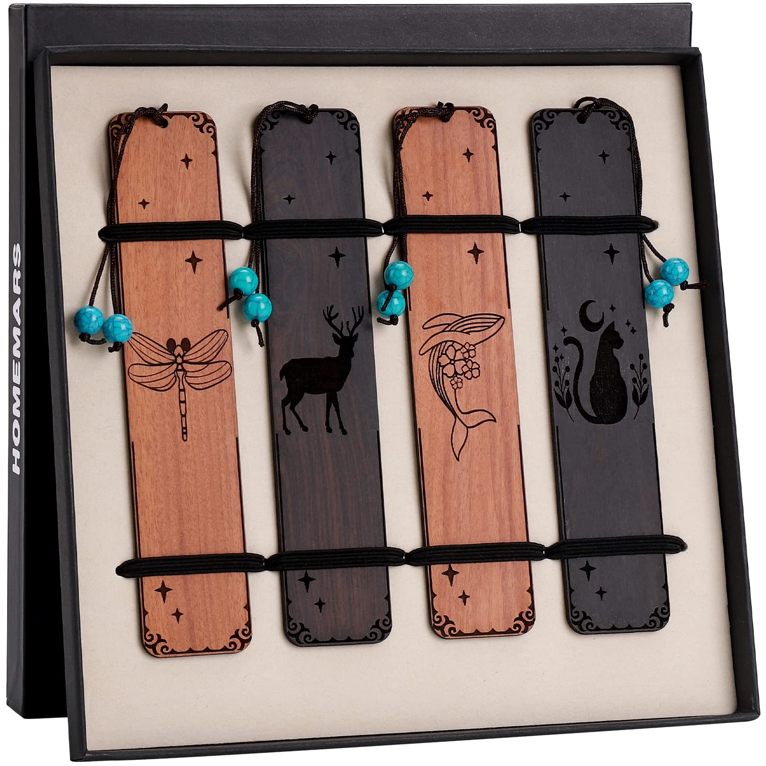 Handmade Wooden Bookmarks Set of 4 - Unique Graduation Gifts, Teacher Appreciation, Retirement Presents - Perfect for Book Lovers, Mother's Day & Christmas - Eco-Friendly Reading Accessories for Men & Women