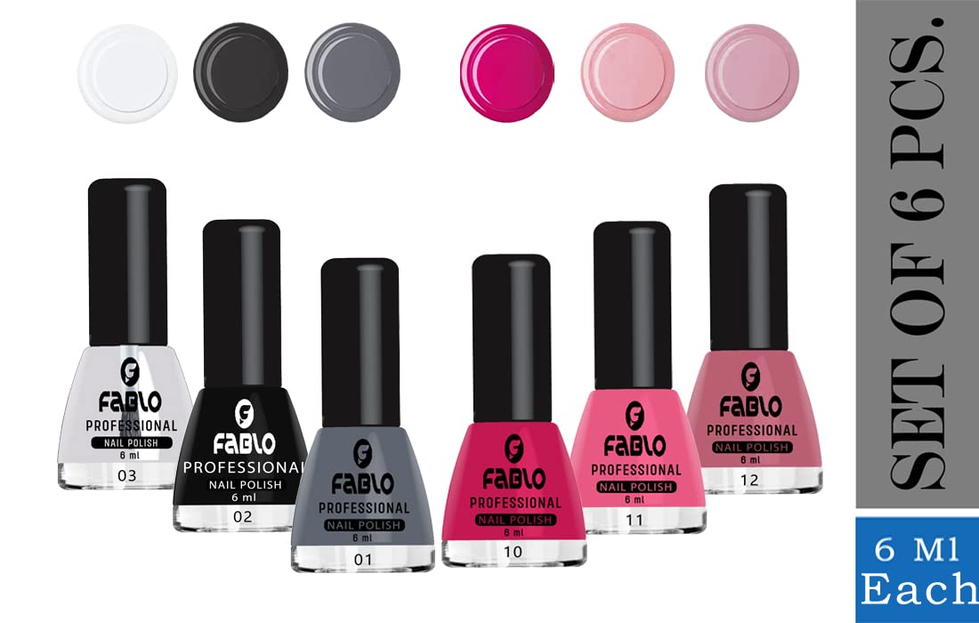 FABLO 6 Colors Nail Polish Set - Long Lasting Gel Nail Paint for Women, Summer & Winter Nail Art Kit (Shades 1-4) - Perfect for Manicures, Pedicures, and DIY Nail Designs at Home or Salon