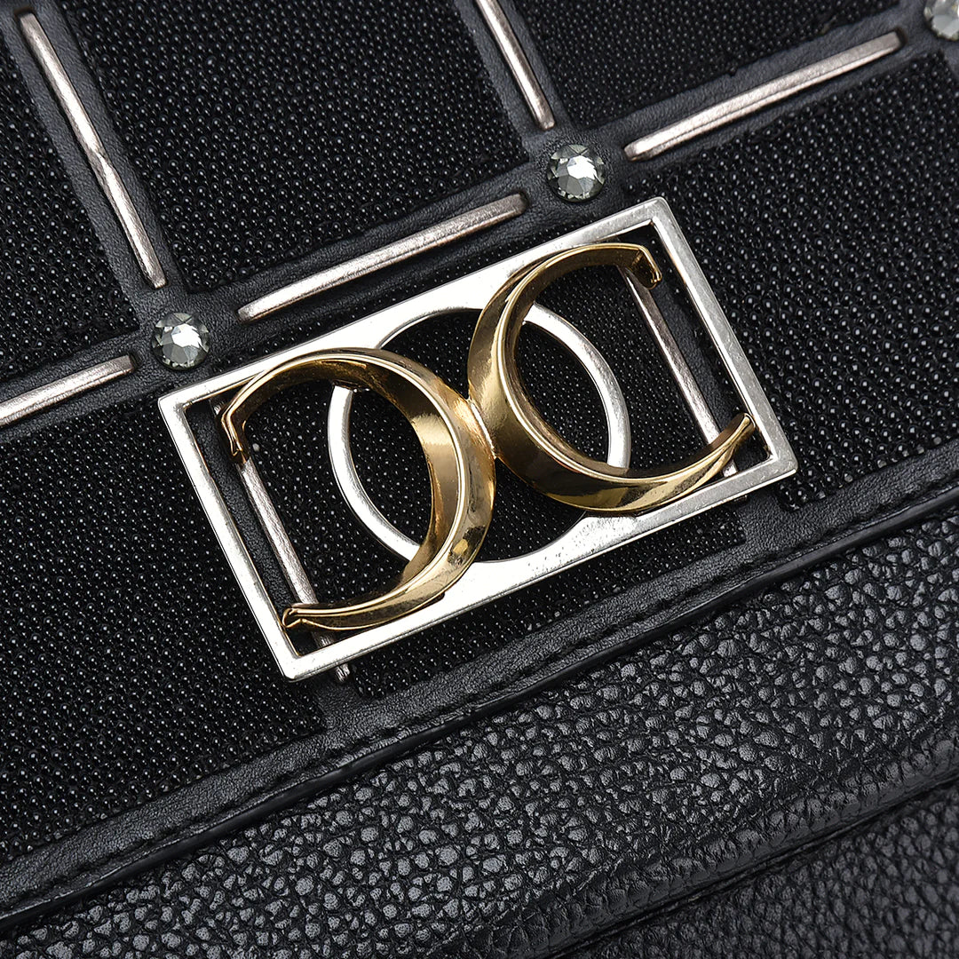 BOD0BMA Stylish Black Stingray Leather Handbag for Women - Perfect for Evening Parties, Date Nights & Special Occasions