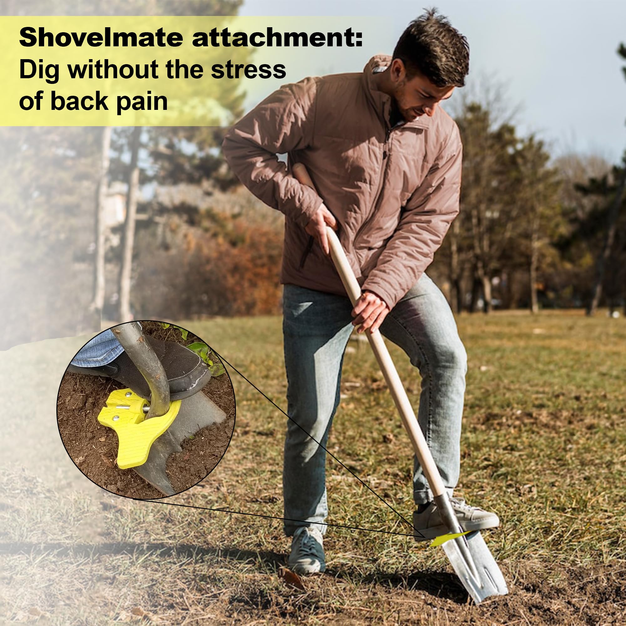 Heavy Duty Non-Skid Shovel Attachment Set of 2 - Black Ergonomic Grip for Easy Digging & Landscaping - Back-Saving Tool Accessories for Gardening, Snow Removal & Yard Work