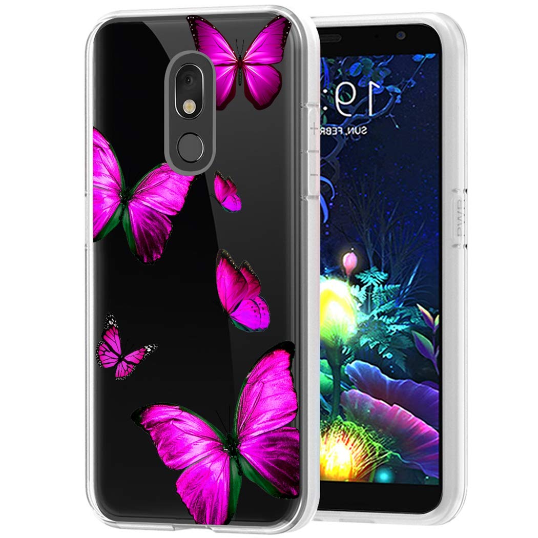LG K40/K12 Plus/X4 2019/Solo LTE/Harmony 3/Xpression Plus 2 Clear Soft TPU Shockproof Protective Phone Case - Rose Butterfly Design for Women & Girls | Perfect for Everyday Use, Work & Travel