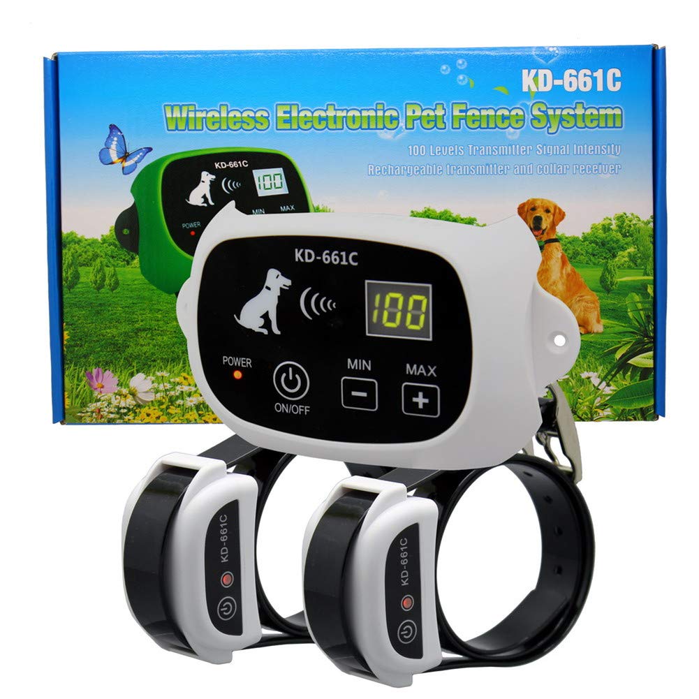 Wireless Dog Fence System - Safe & Effective Electric Pet Containment with Waterproof Collar, Adjustable Range & Distance Display - Beep & Shock Modes for 2 Dogs - Perfect for Yard Training & Outdoor Pet Safety