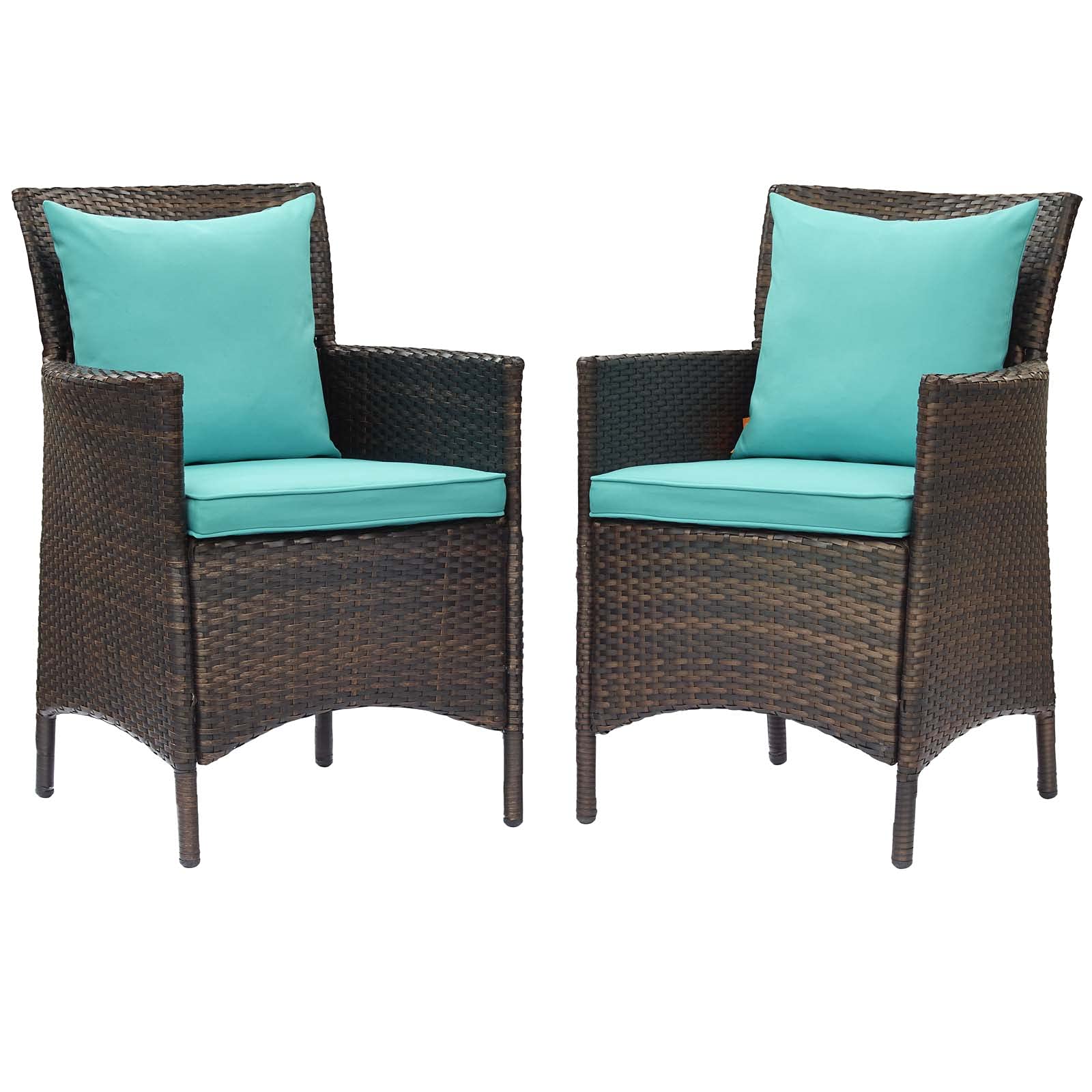 Modern Rattan Wicker Side Dining Chair Armchair Set of 2, Brown Blue, Outdoor Patio Balcony Cafe, Perfect for Garden, Terrace, and Poolside Relaxation