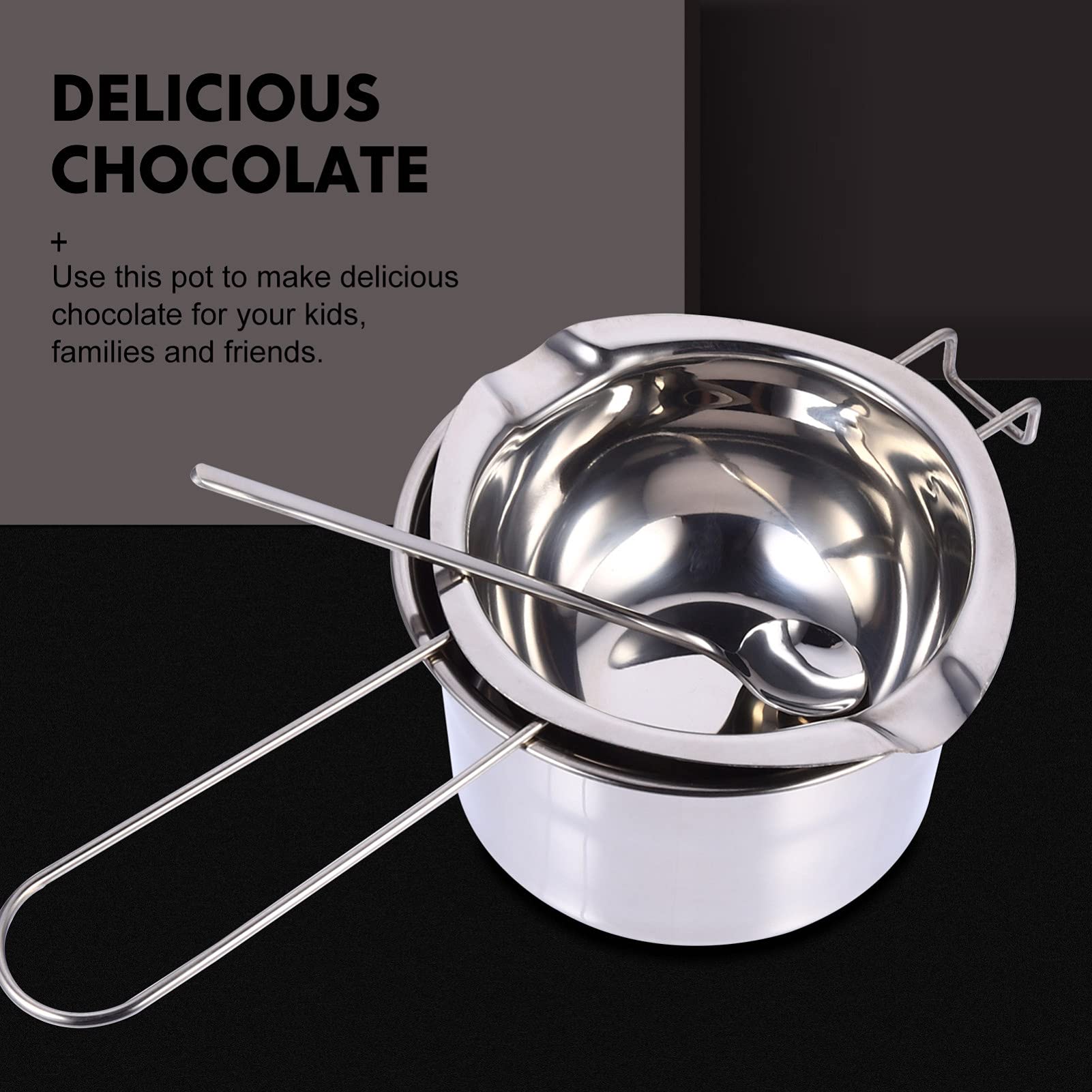 Stainless Steel Double Boiler Fondue Pot Set - 14CM Chocolate & Cheese Melting Warmer with Spoon for Candy, Candle Making & Coffee | Perfect for Home Kitchen, Party Desserts & DIY Crafts