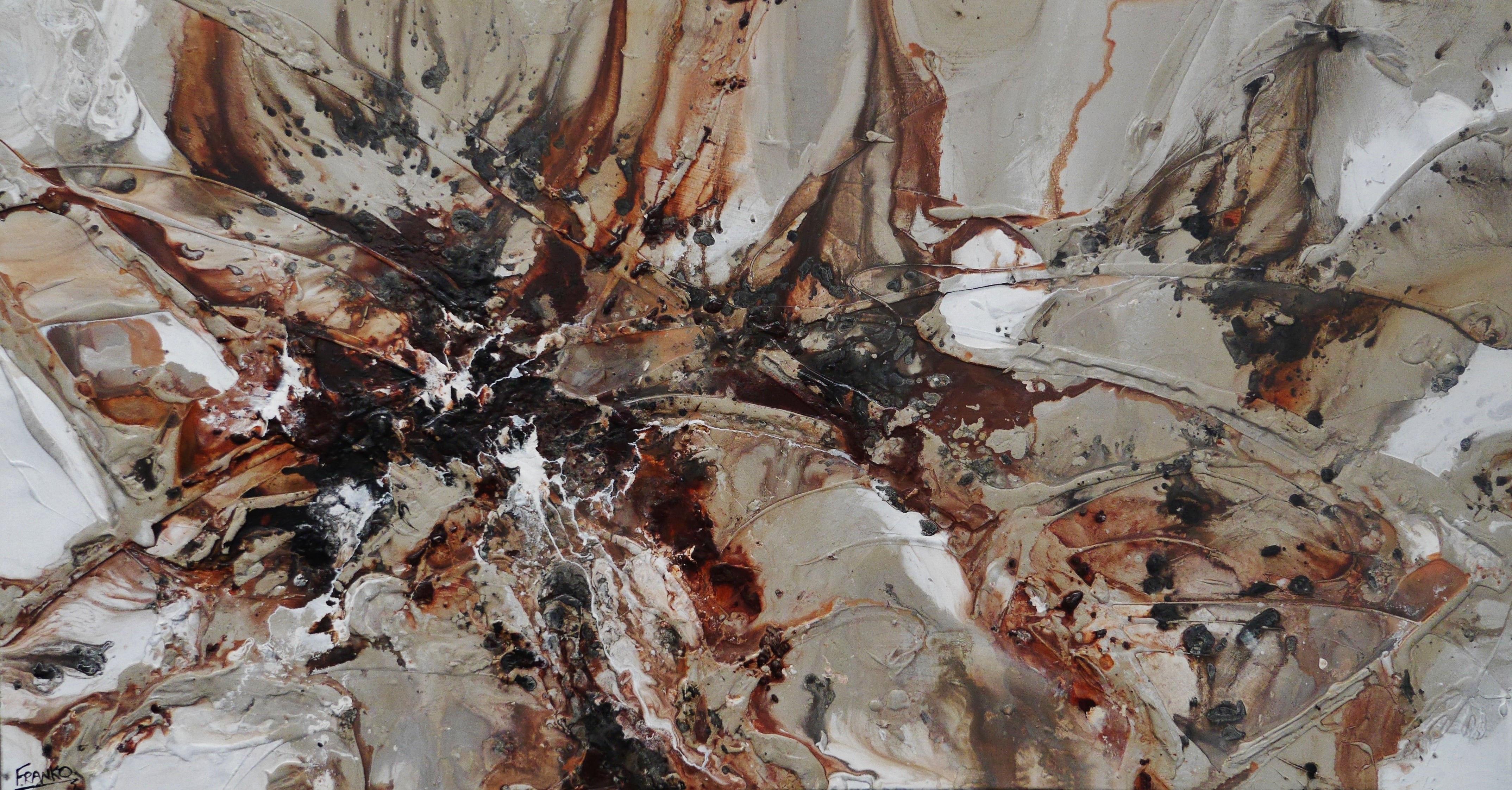 190cm x 100cm Abstract Textured Painting in Umber Brown, Grey, Bone Black & White - Modern Wall Art for Living Room, Bedroom or Office Decor