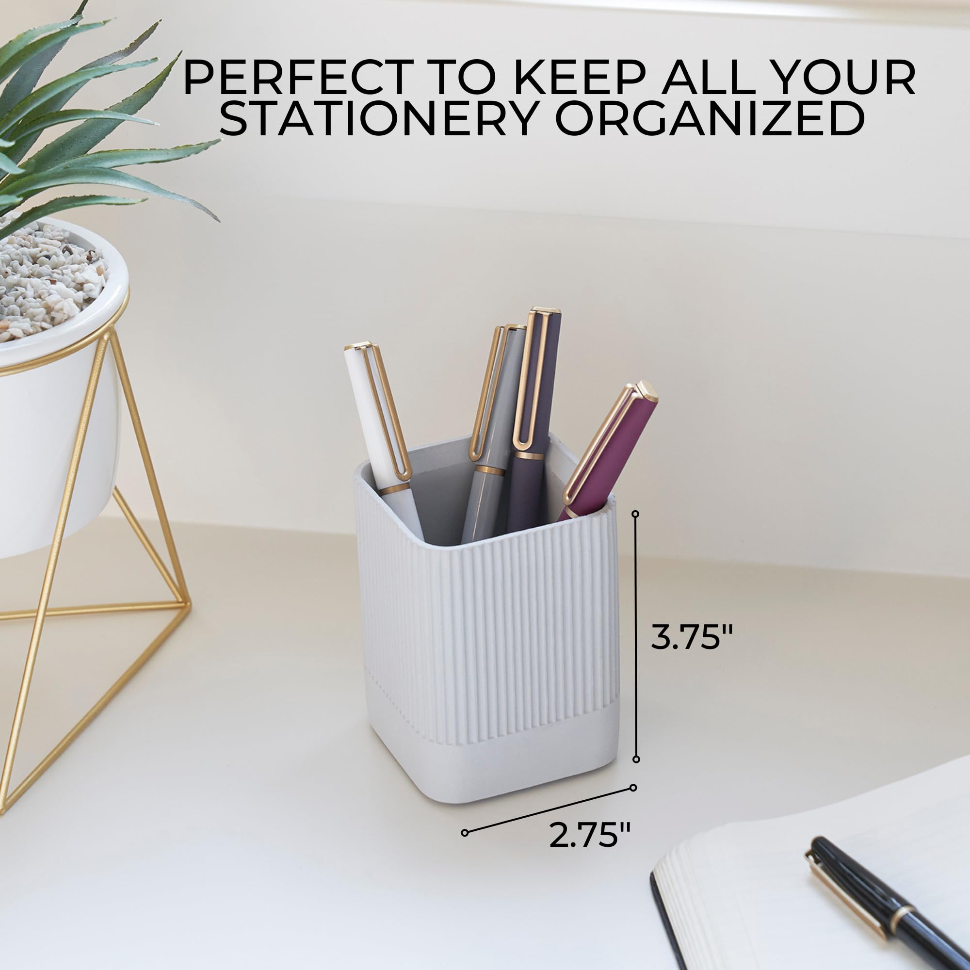 KIBAGA Modern Concrete Pen Holder - Aesthetic Desk Organizer for Pencils, Pens & Office Supplies | Stylish Office Decor & Functional Workspace Accessory for Home, Office & Study Room