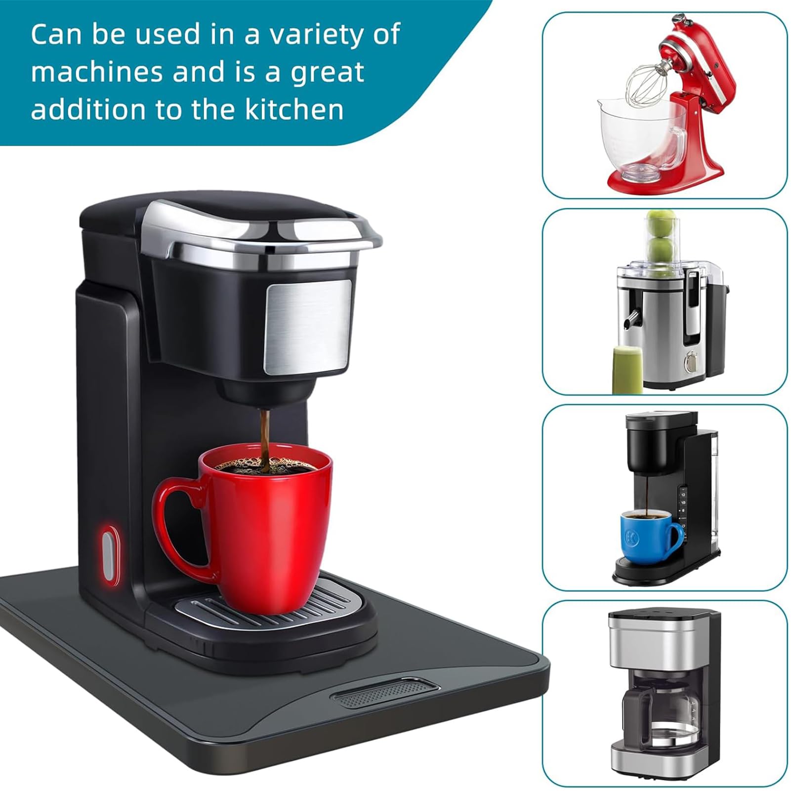 ARGOMAX Appliance Rolling Tray - 10.3''W × 15.3''D Sliding Coffee Maker Tray & Pull Out Organizer for Keurig, Nespresso, Air Fryers - Perfect for Kitchen Counter Space Saving & Appliance Organization