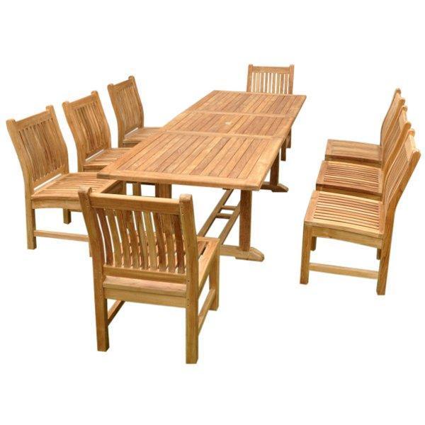 Teak Bahama Sahara 9-Piece 8-Foot Rectangular Outdoor Dining Set - Perfect for Patio, Garden & Backyard Entertaining