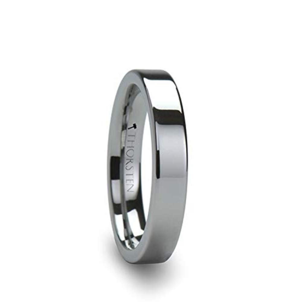 Tungsten Wedding Band Ring for Women - 4mm Flat Polished Tungsten Carbide Wedding Ring - Classic & Durable Bridal Jewelry - Perfect for Engagement, Anniversary and Everyday Wear - Athena Style