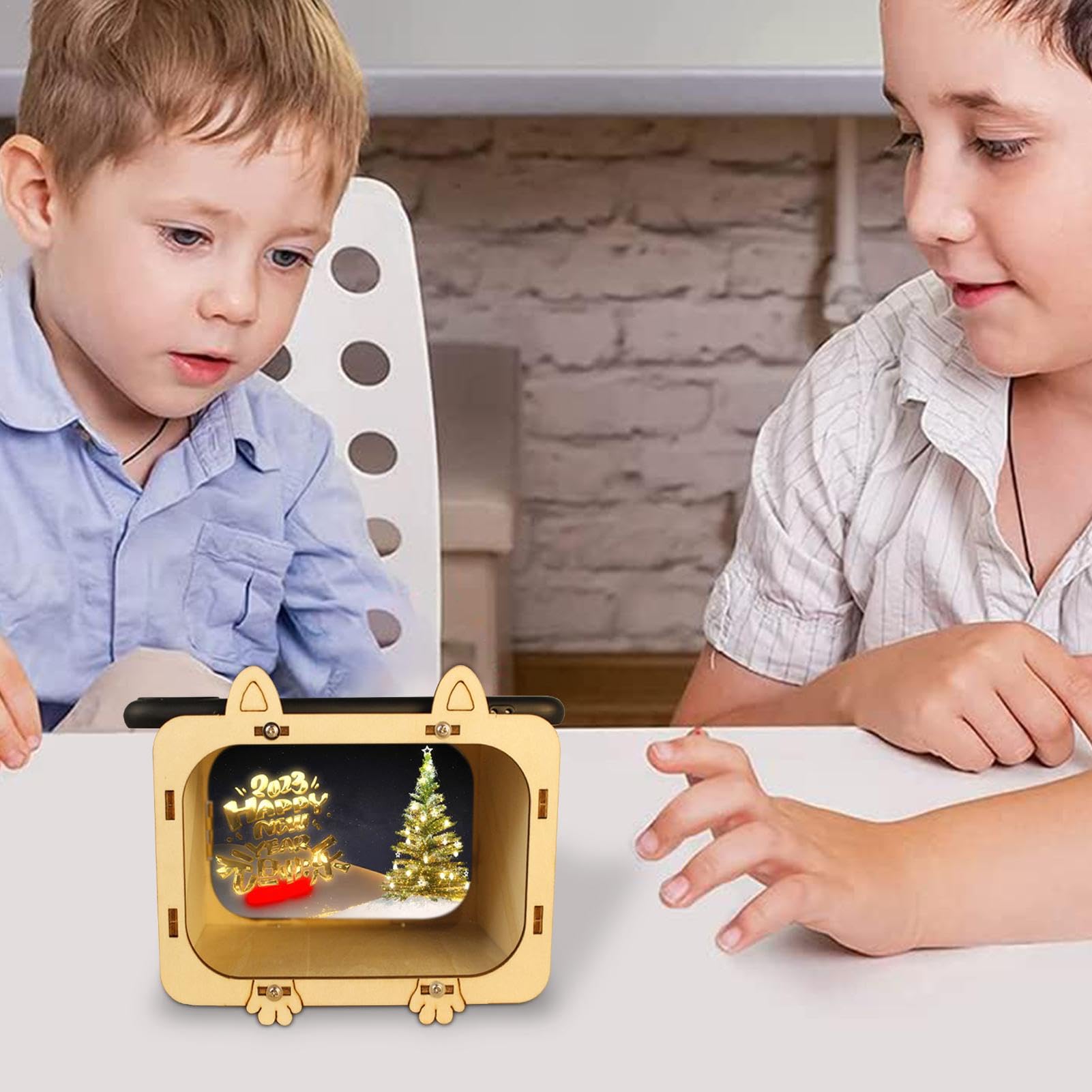 Portable Smartphone Projector for Home Theater - Wooden Cardboard Cinema Projector with Hologram Display Stand | Perfect for Movie Nights, Gaming & Visual Presentations